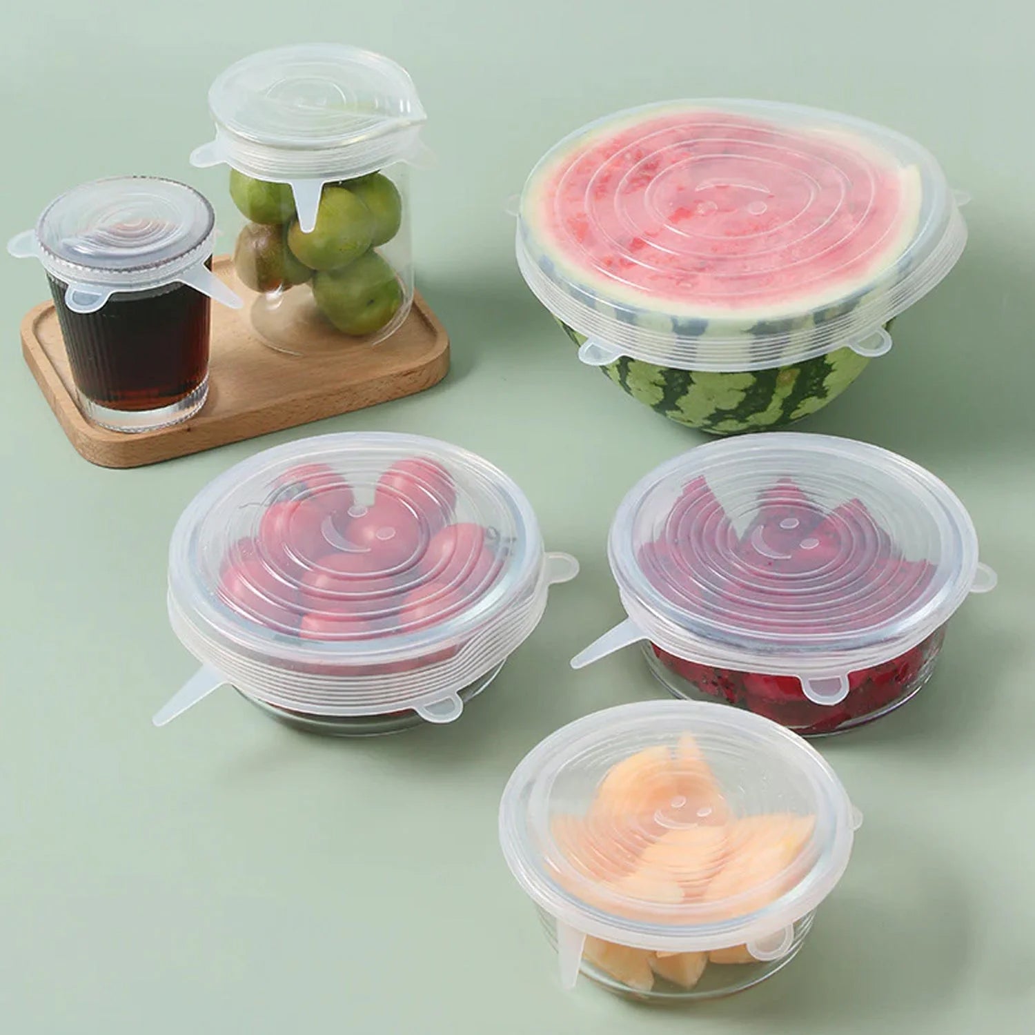 000000000.jpg Silicone Stretch Lids, Microwave & Freezer Safe Food Covers (6 Pcs Set /95 Gm ) - Image 1