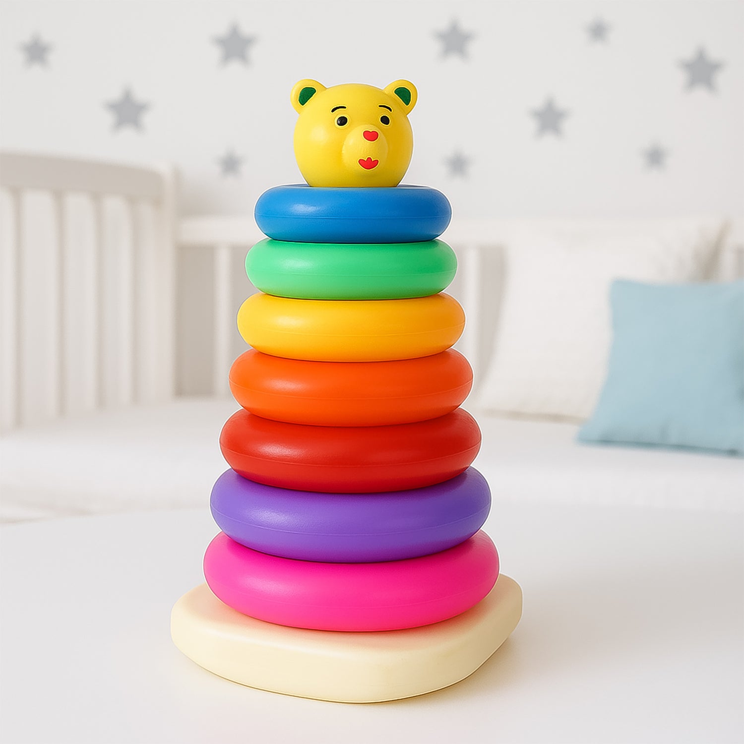 01_0f20bb85-1c57-4516-9596-d01b8c8790db.jpg Plastic Baby Kids Teddy Stacking Ring Jumbo Stack Up Educational Toy 7pc - Image 1