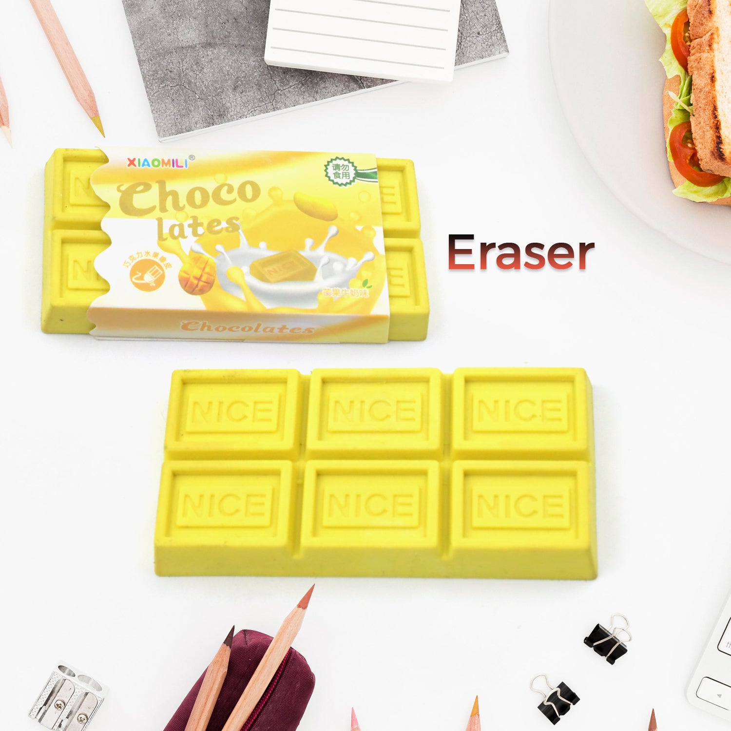 01_21ea3707-3634-4e14-af98-8cee9a0a9900.jpg Chocolate Shaped Erasers for Kids - Soft Erasers for School & Office - Image 1