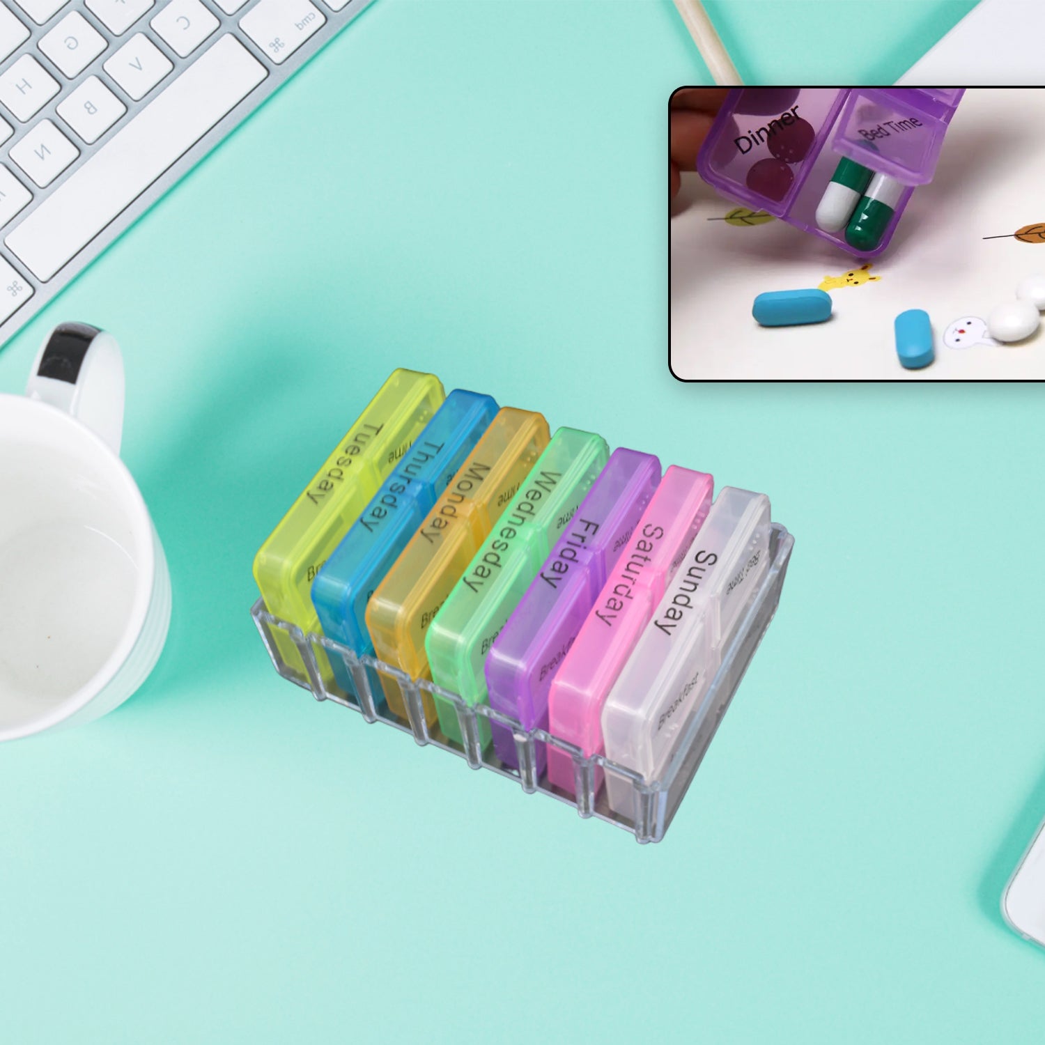 01_385471d1-9cb3-4947-a831-700ad999b614.jpg 7 Days 4 Times Transparent Medicine Box 28 Grid Portable Large Capacity Travel, Medication Organizer Dispenser Boxes Large Compartments Moisture-Proof Pill Case Medication Reminder Travel - Image 1