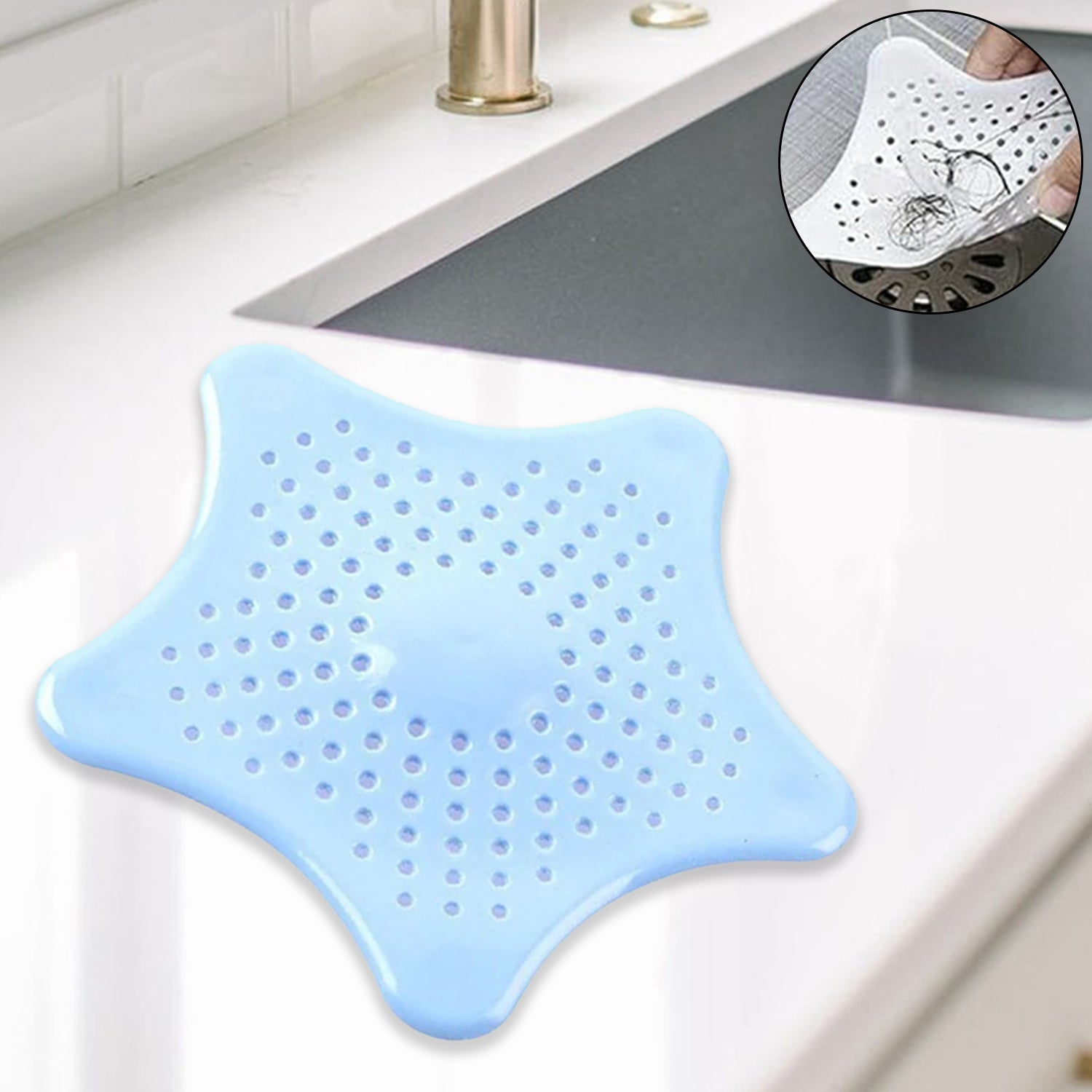 01_3f281b85-fce2-4abd-9768-944efd394a72.jpg Silicone Star Shaped Sink Filter Bathroom Hair Catcher Drain Strainers for Basin - Image 1