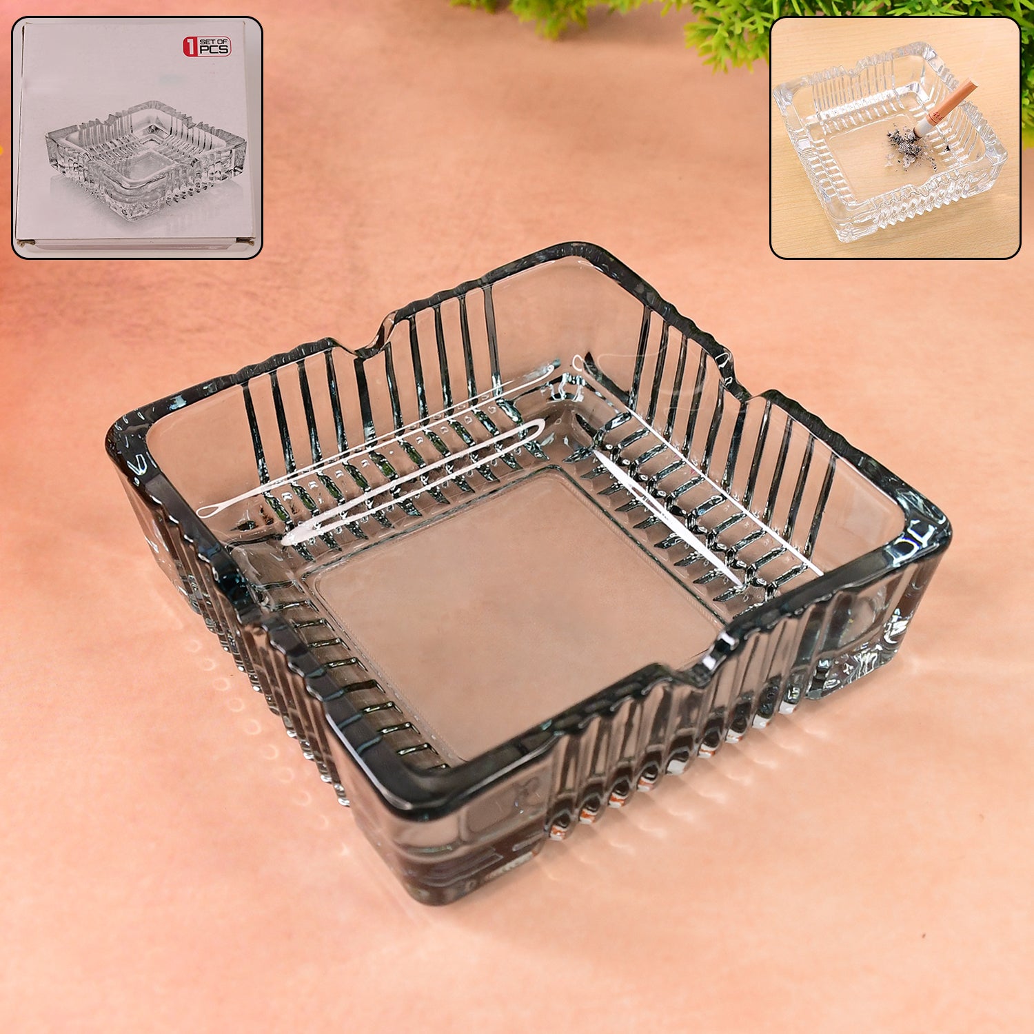 01_5a803b14-4167-4985-a4be-5025d7834851.jpg Square Glass Misti Crystal Quality Cigar Cigarette Ashtray - Image 1