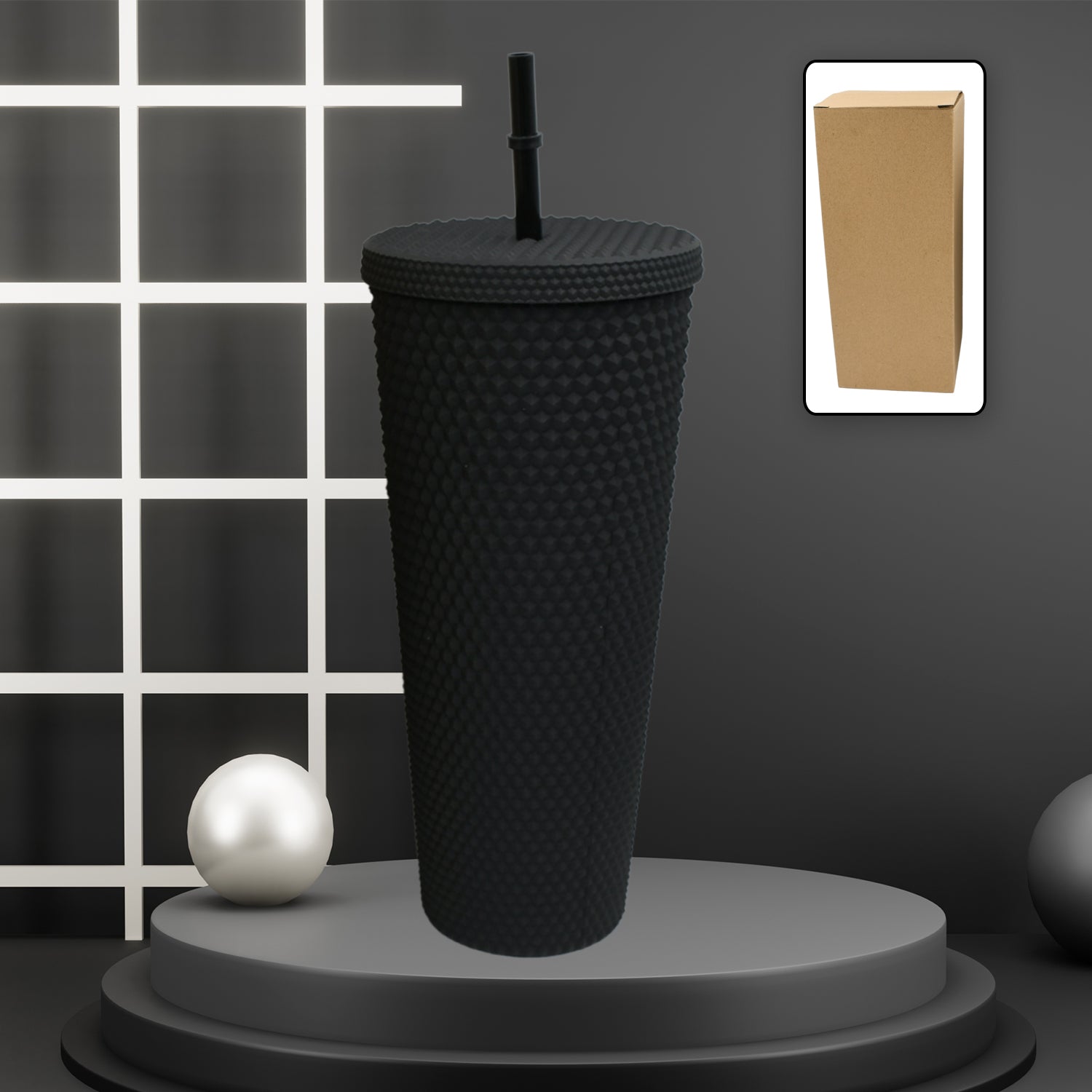 01_5e387676-6418-417f-86fa-3d92f67e86f7.jpg Reusable Studded Tumbler with Straw & Leak Proof Lid (1 Pc, Mix Colors) - Image 1