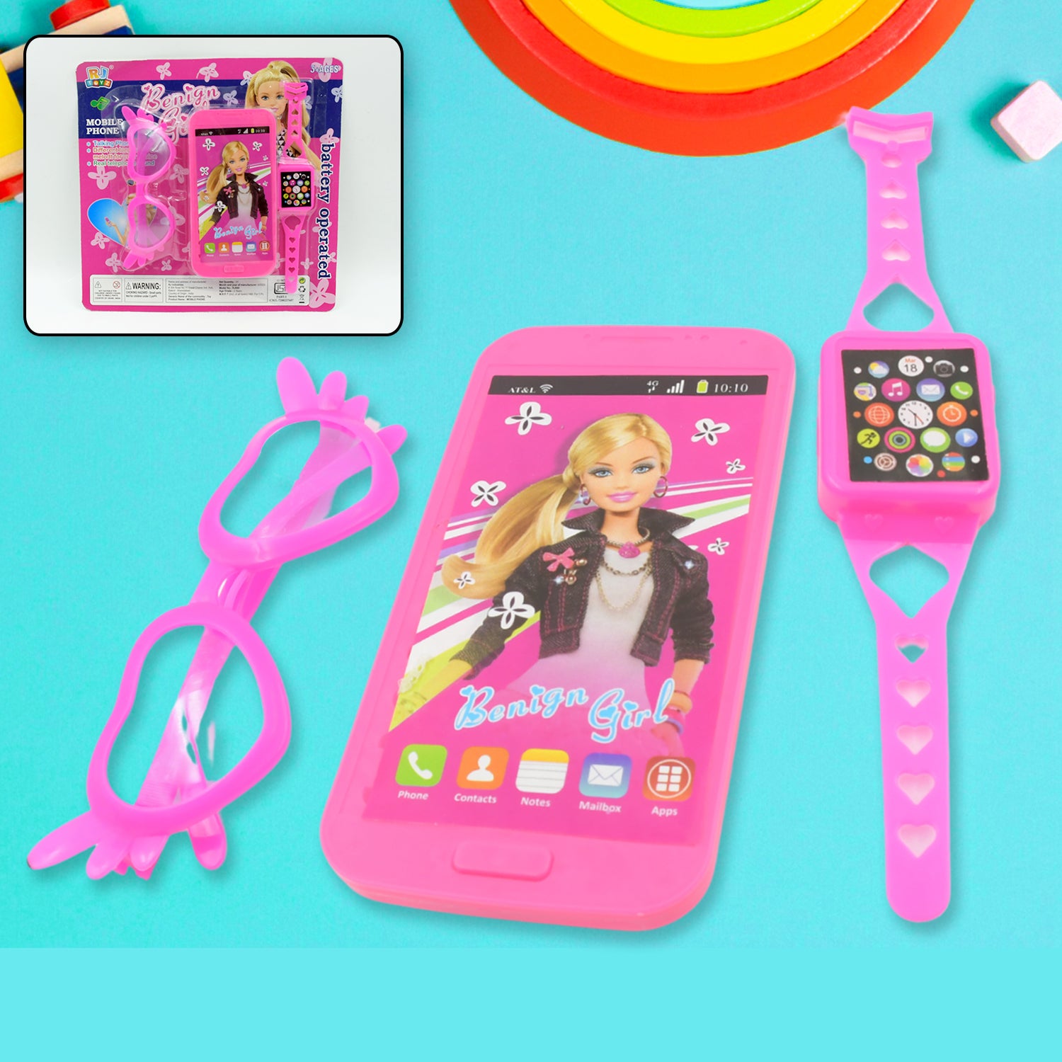 01_5faee653-56ca-4e3d-95ad-7a284bf9b368.jpg Barbie Musical Phone, Watch & Glasses Play Set for Girls (3 Pc, Battery-Free) - Image 1
