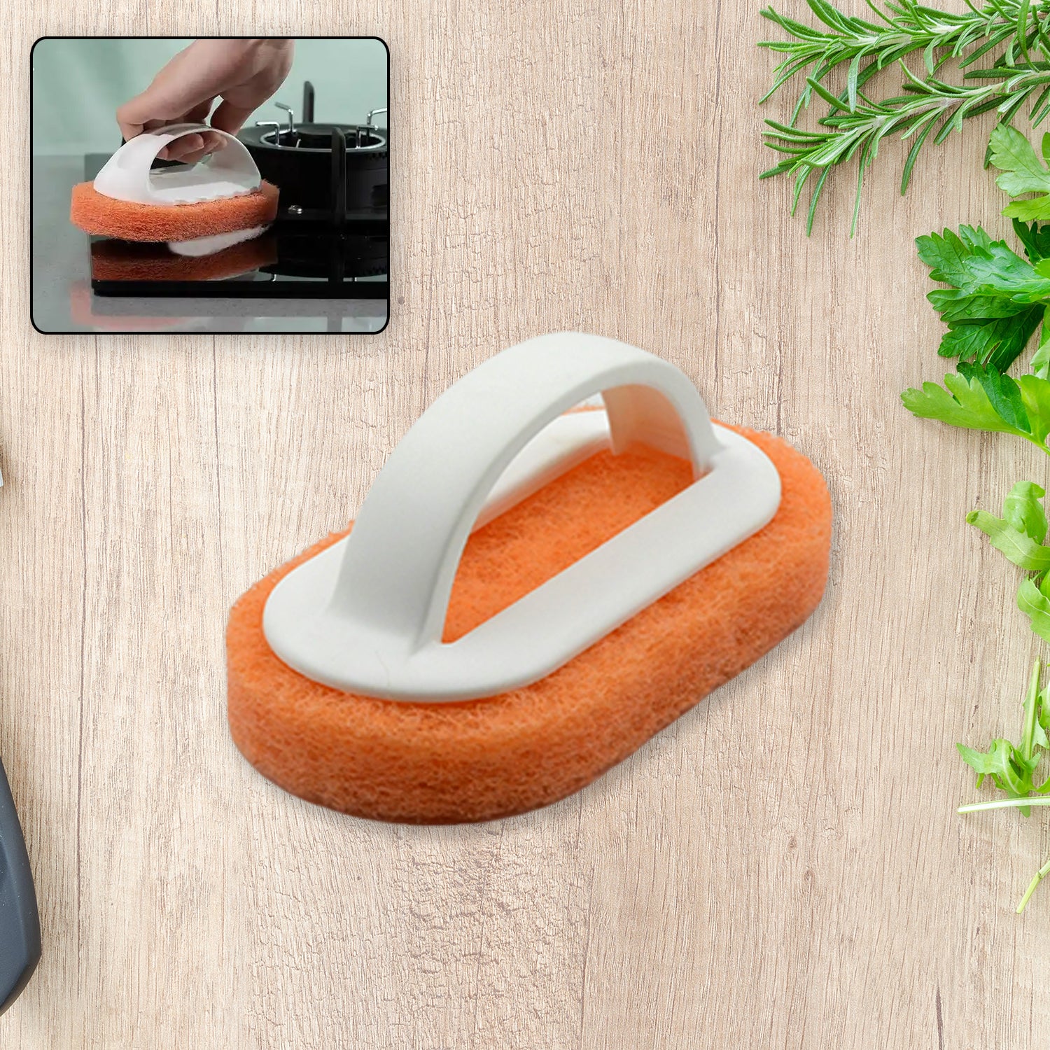 01_7c637ab1-aad0-42ae-8422-39142ecf9791.jpg Sponge Kitchen Pot Brush With Handle Reusable And Washable Eraser Cleaner Removal Tool Sink Pot Dish Scrubber Bathroom Decontamination Cleaning Brush Glass Stove Top Cleaners Daily (1 Pc) - Image 1