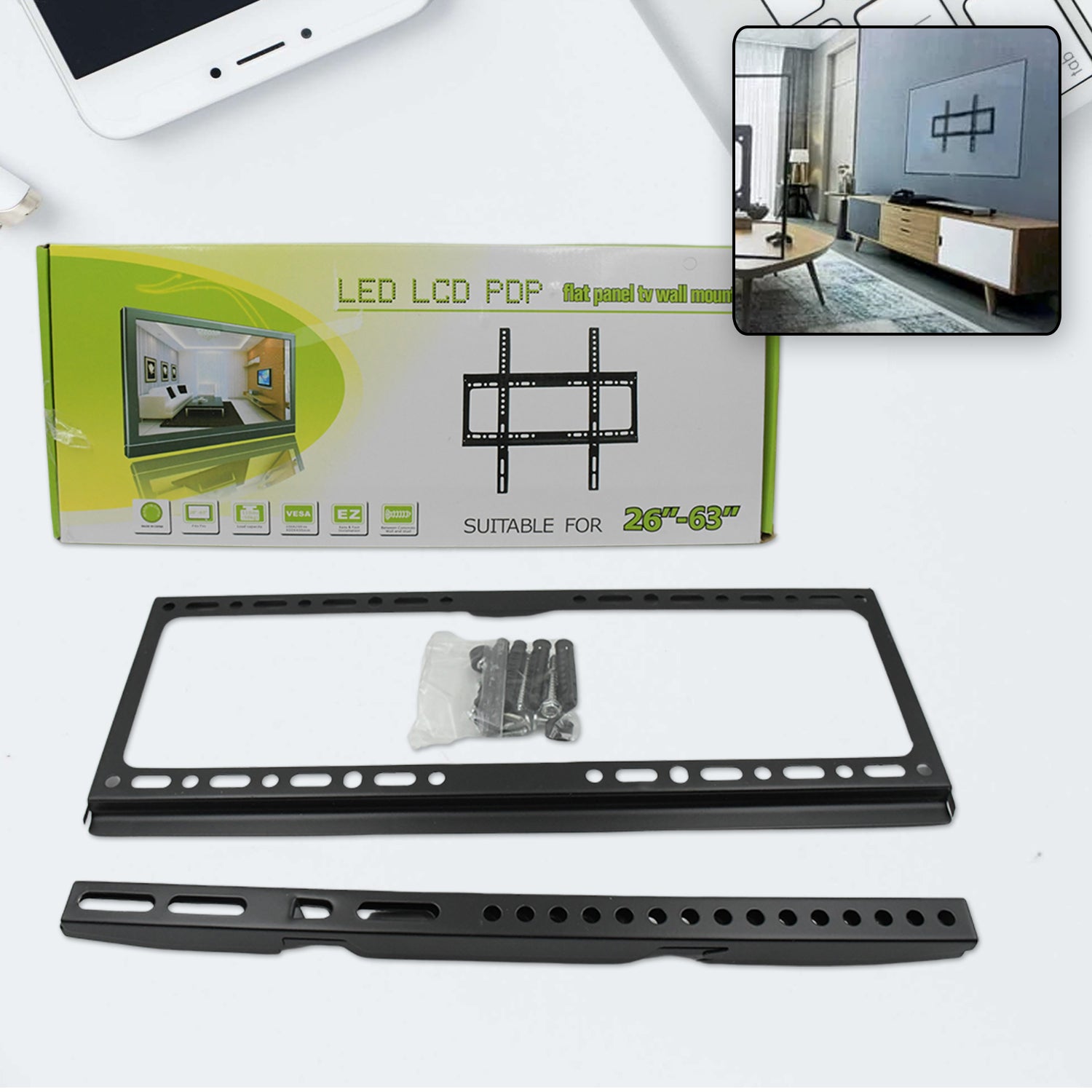 01_83ded951-1482-4df5-881e-0aa60f0d72b1.jpg Heavy-Duty TV Wall Bracket for 26–63 Inch LED/LCD TVs (46×20 cm) - Image 1