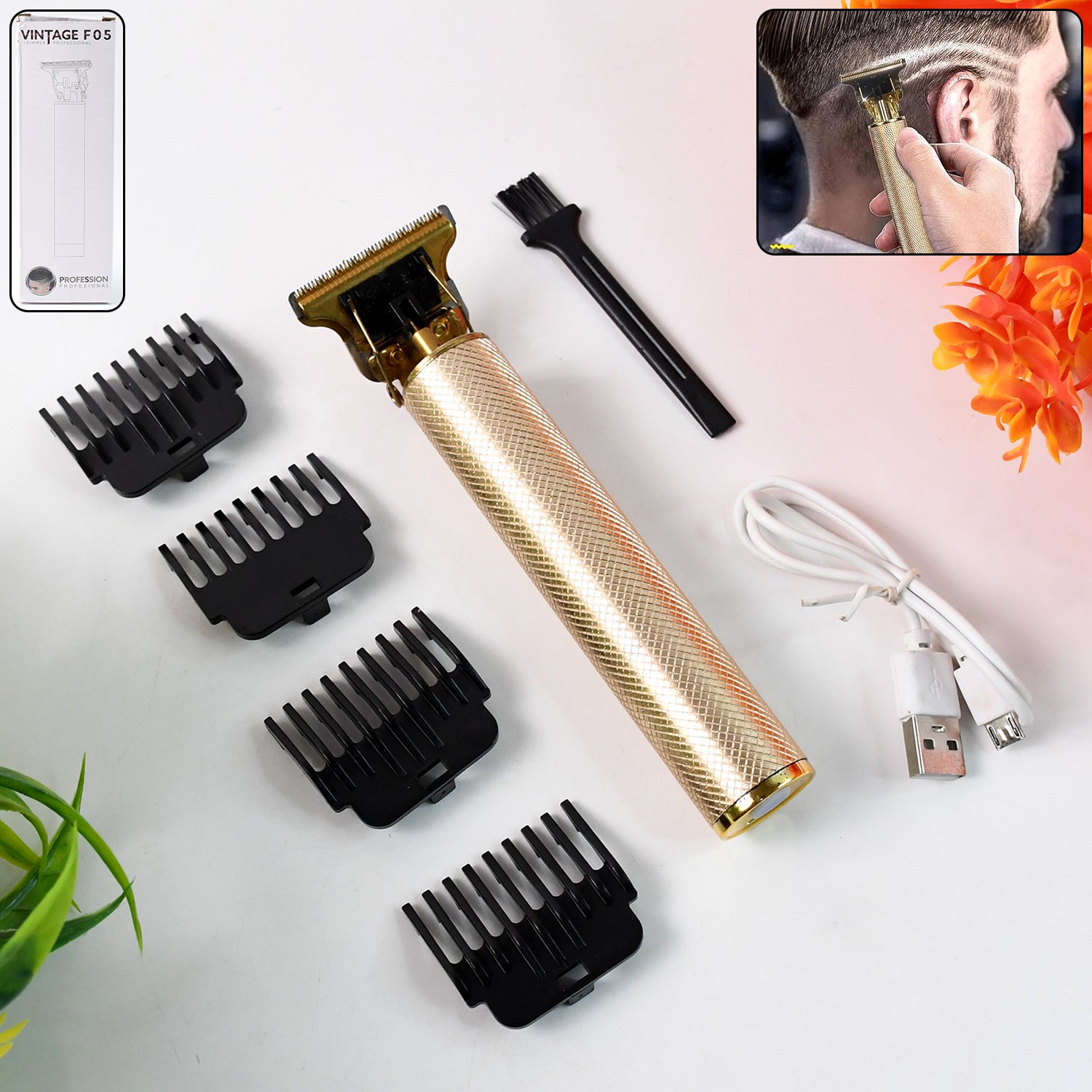 01_8cf8bb34-177b-4585-b01f-99d7af400673.jpg Men’s Hair Trimmer & Beard Clipper with 4 Adjustable Blades & Cleaning Brush - Image 1
