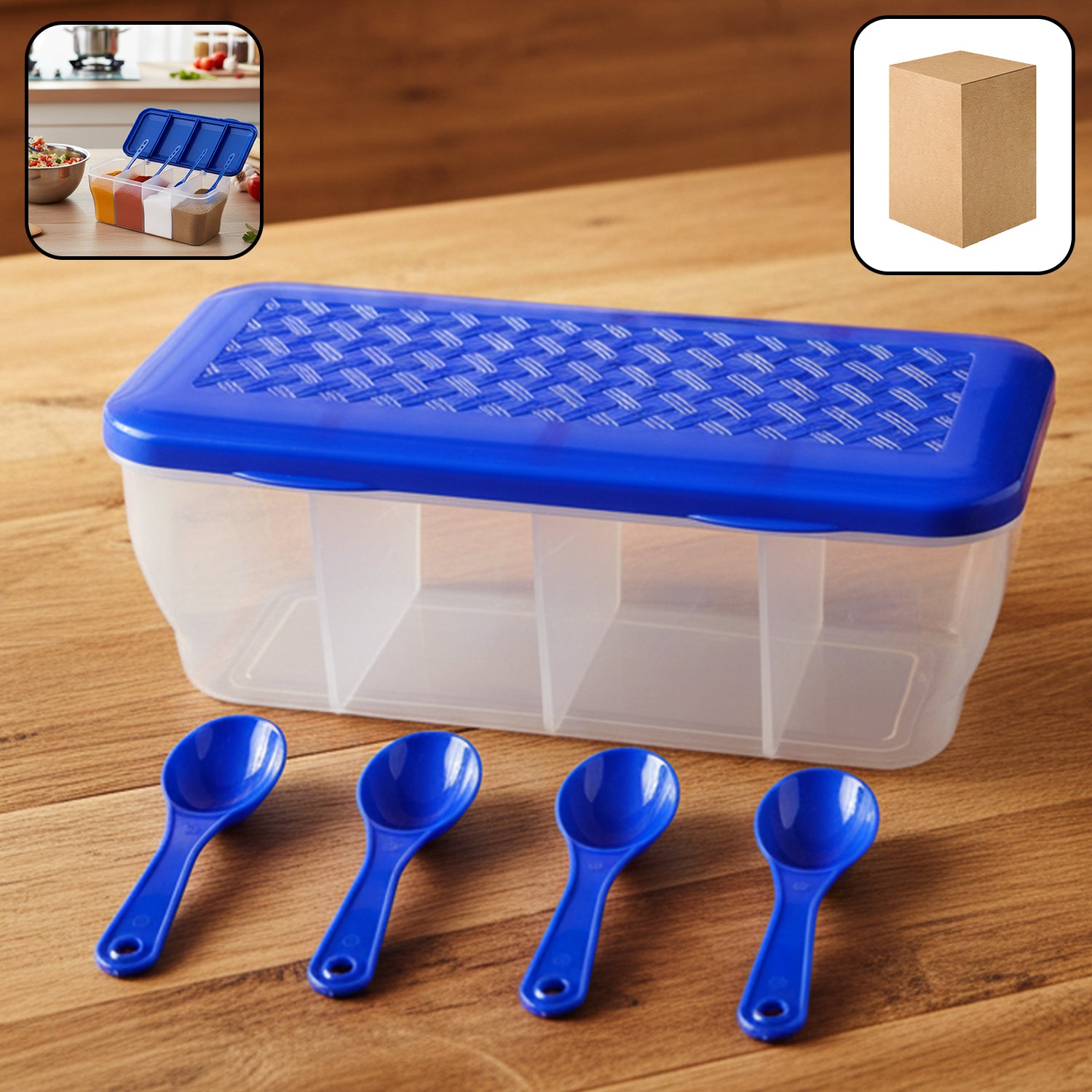 01_8f92f6cc-0791-492d-ad4d-a19b6aec77f2.jpg Kitchen Airtight 4-Section Storage Container / Pickle Jar 4 Spoons (1 Pc / Mix Color) - Image 1