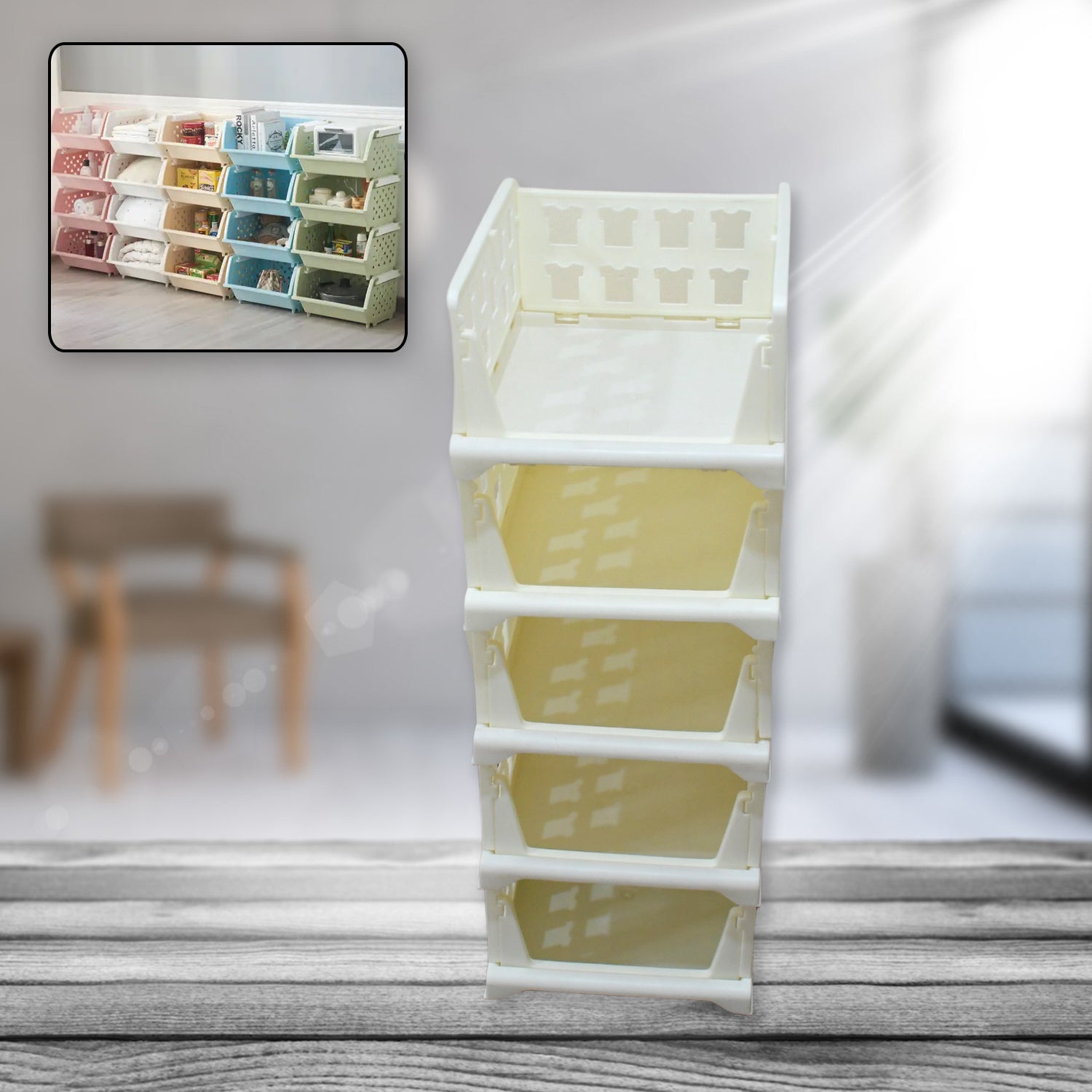 01_92bb6dca-26e7-4f1e-9cae-d8e29e091863.jpg 5 Layer Stackable Multifunctional Storage,for Clothes Foldable Drawer Shelf Basket Utility Cart Rack Storage Organizer Cart for Kitchen, Pantry Closet, Bedroom, Bathroom, Laundry (5 Layer 1 Pc) - Image 1