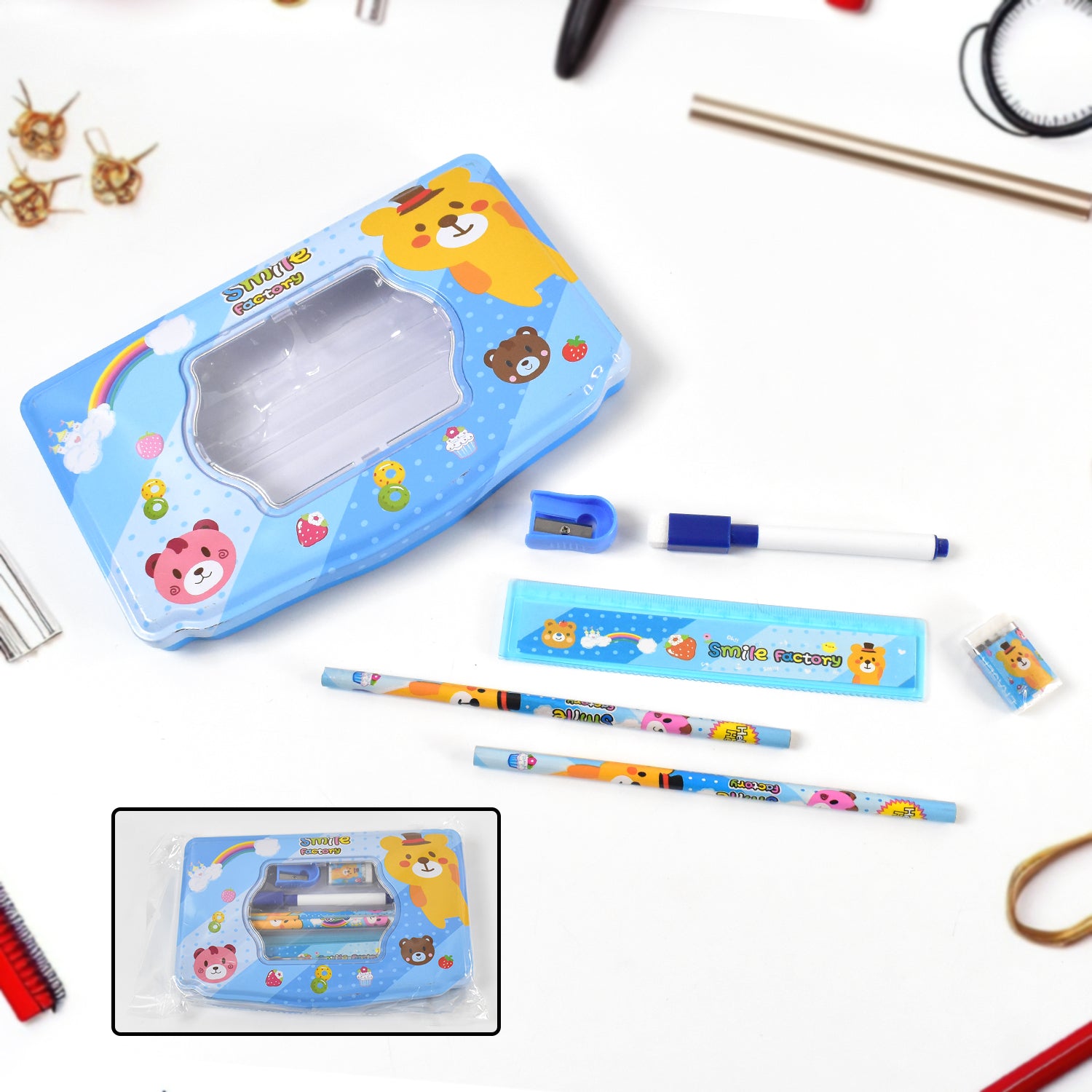 01_c492b52e-ebe2-45f4-856a-350bd012bed0.jpg Cartoon Metal Compass Box for Kids with Stationery (6 Pc Set) - Image 1