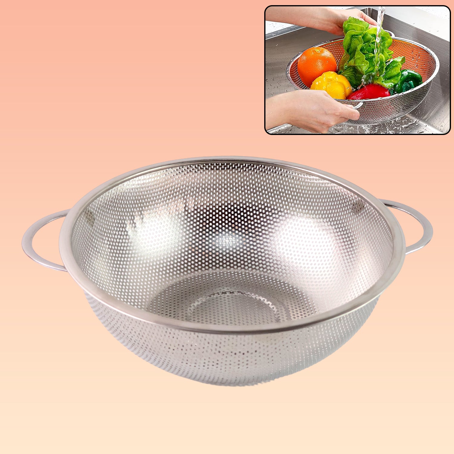 01_d2598f6b-6bd8-4de2-b6d0-fd802e670ea7.jpg Stainless Steel Rice Vegetables Washing Bowl Strainer Collapsible Strainer. - Image 1