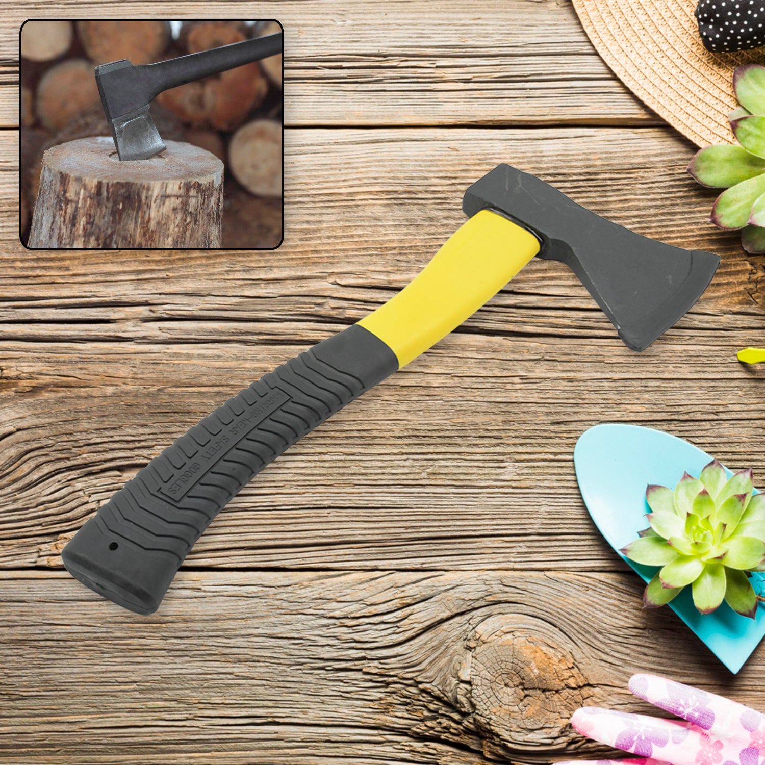 01_dd219730-4aa7-478c-b88e-20c895db47d5.jpg Gardening Tools Hatchet Axe Fiberglass Rubber Handle Safety Axe Pick 972 gm - Image 1