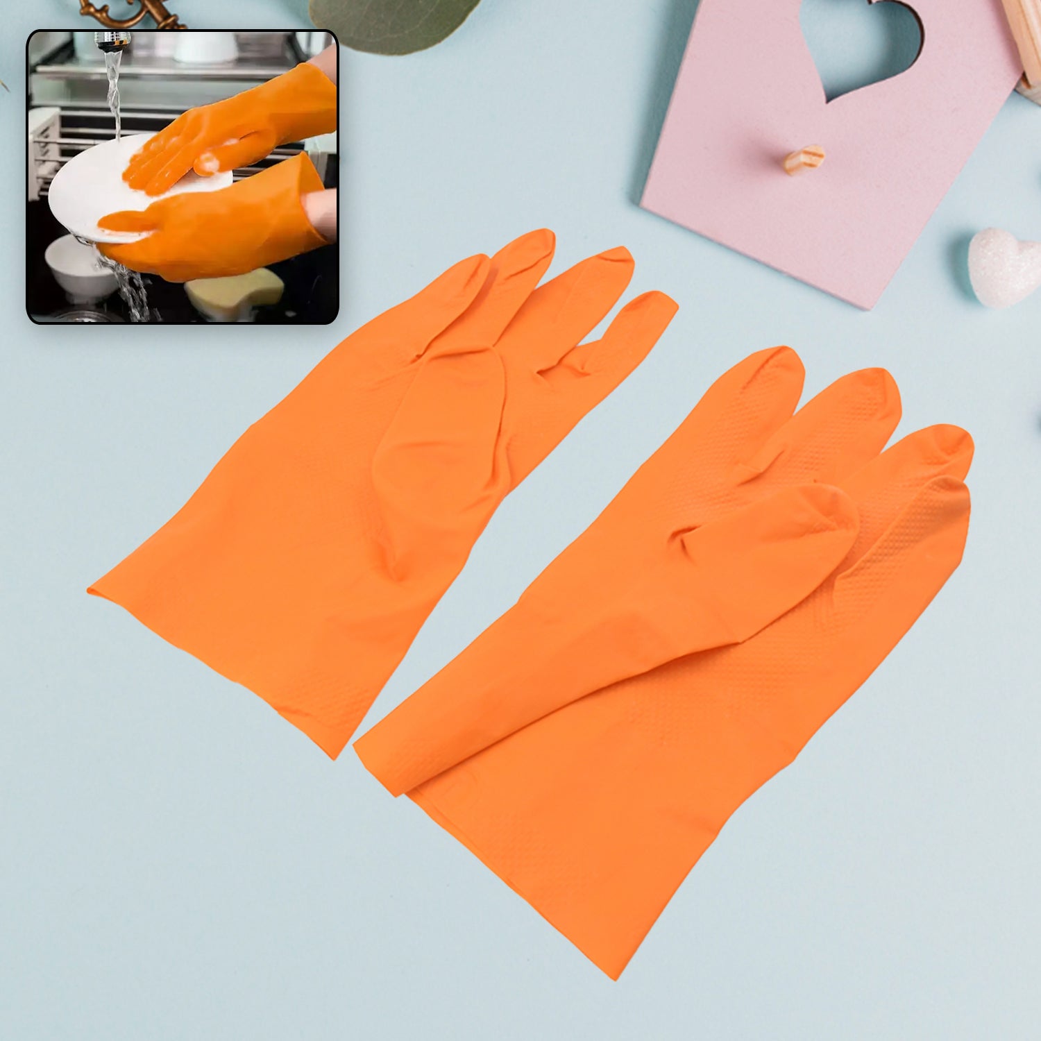 01_e35f9cf6-5ada-4fc3-b4ce-e8389cb48081.jpg Multipurpose Rubber Reusable Cleaning Gloves, Reusable Rubber Hand Gloves I Latex Safety Gloves I for Washing I Cleaning Kitchen I Gardening I Sanitation I Wet and Dry Use Orange Gloves (1 Pair 40 Gm) - Image 1