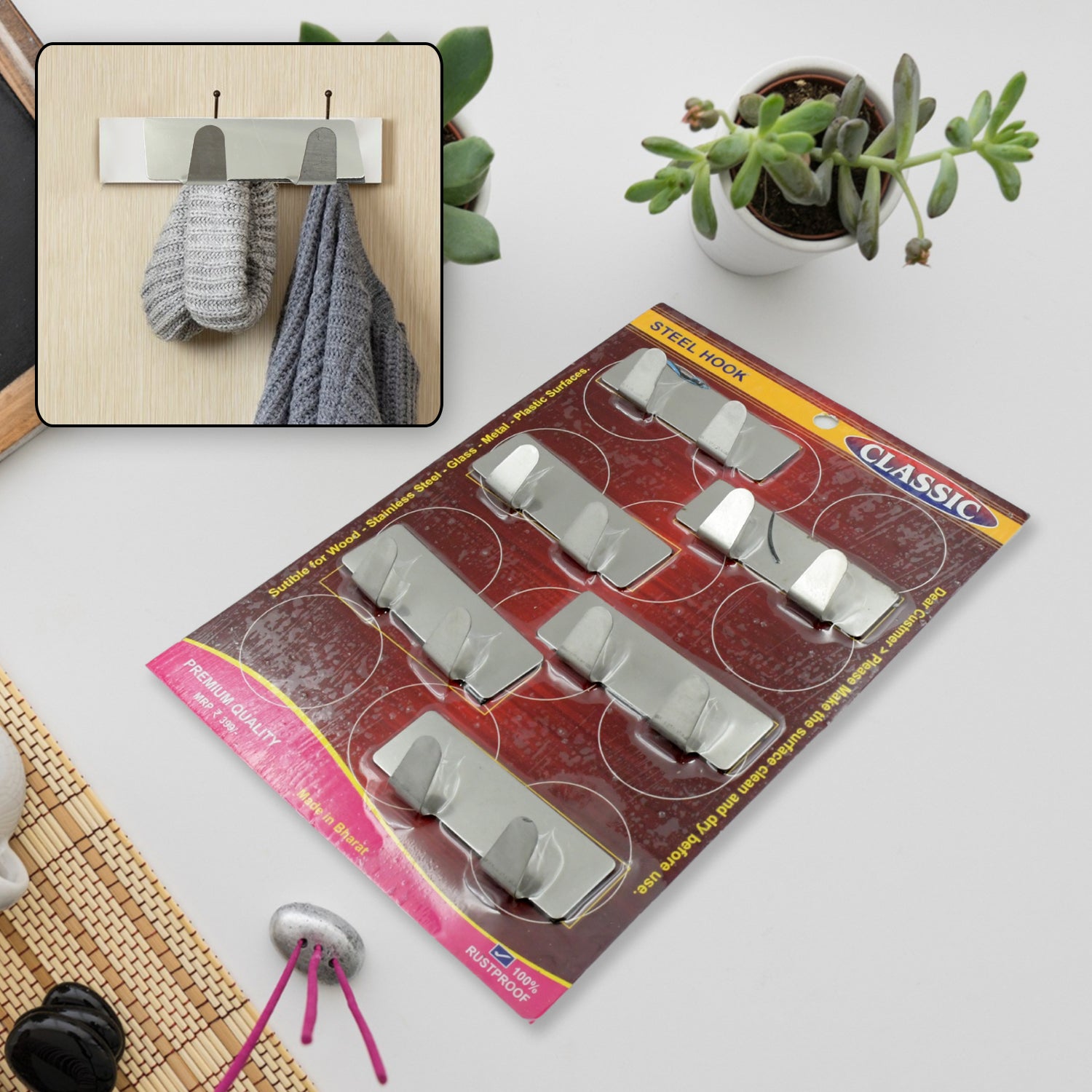 01_e620d5c3-1a78-469e-b44c-2b1cf95dcb24.jpg Self-Adhesive Wall Hooks (6 Pcs): Stainless Steel, Multipurpose for Home - Image 1