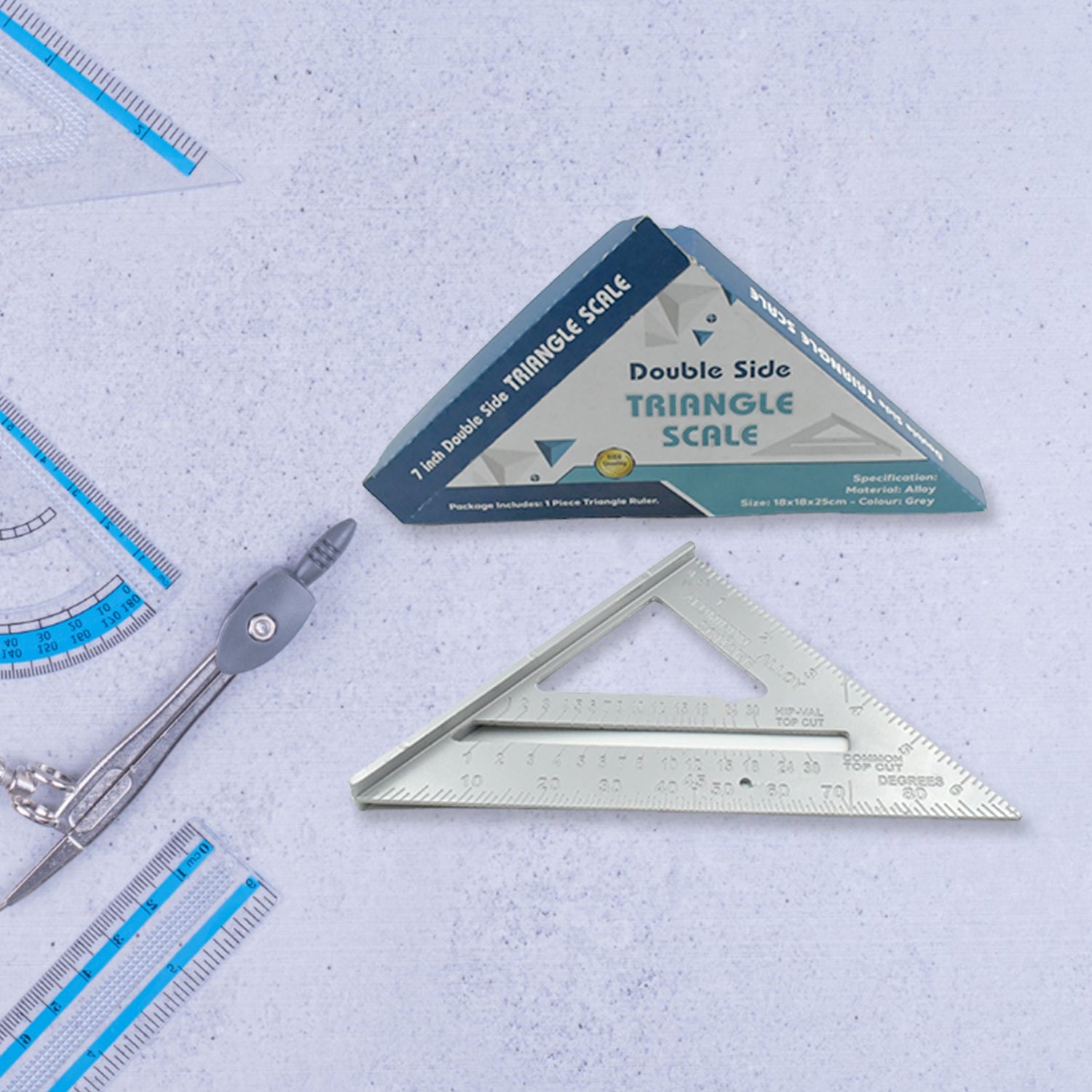 01_eab90744-1954-421d-b447-f46dc4ddf021.jpg Double-Sided 45° Triangle Ruler – 7-Inch Aluminum Alloy Rafter Square for Home Use - Image 1