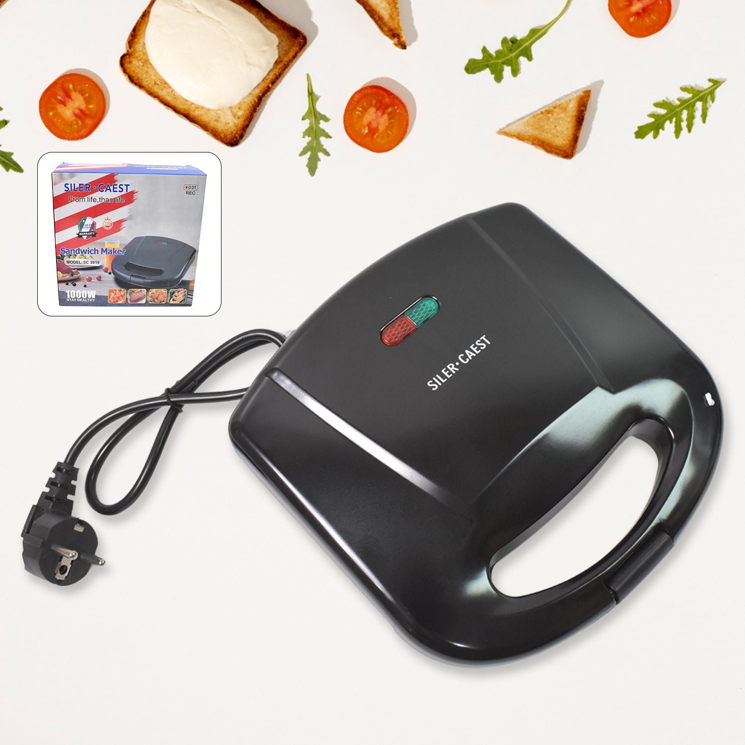 01_ef31fbc4-96ff-442c-b206-5ab9ca853762.jpg Sandwich Maker – Makes 2 Square Sandwiches, Non-Stick Plates, Easy to Clean - Image 1