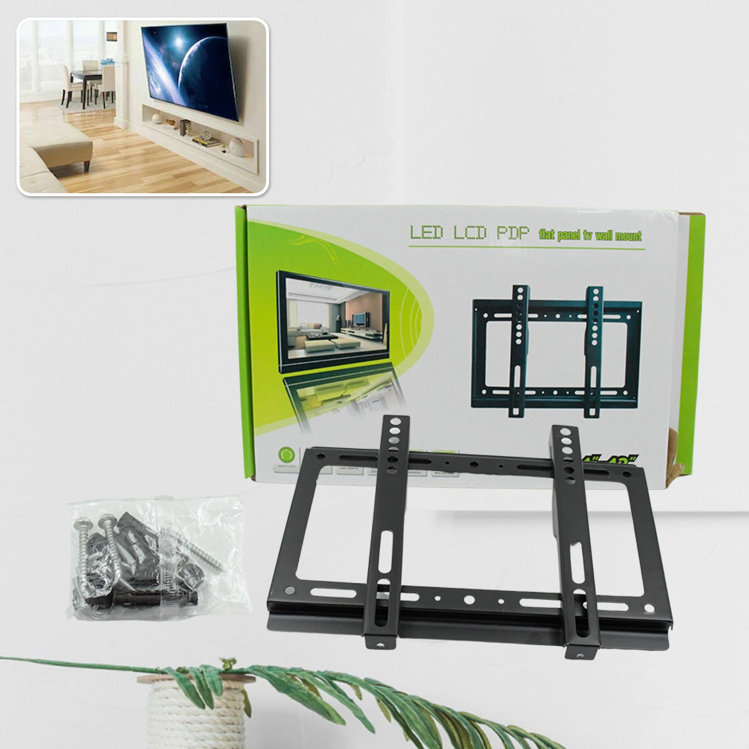 01_fd5267e8-6519-45ad-b8d3-b3f1a948c1db.jpg Slim TV Wall Bracket for 14–42 Inch LED/LCD TVs (29×19 cm) - Image 1