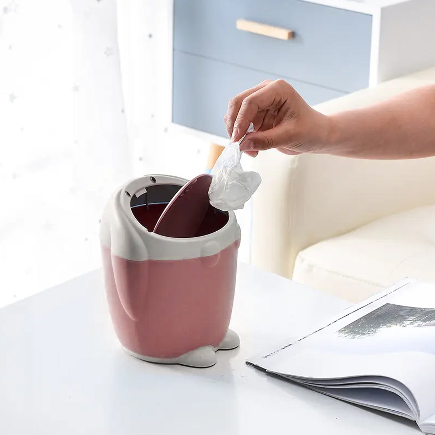02_07f0caae-8099-4056-8b6d-50669a71bd80.jpg Little White Rabbit Trash Can Small Garbage can with lid Trash can for Cars Mini Dumpster for Desk Tabletop Litter bin Bunny Trash can Rabbit Garbage can,Mini Dustbin Garbage can for Desk - Image 1