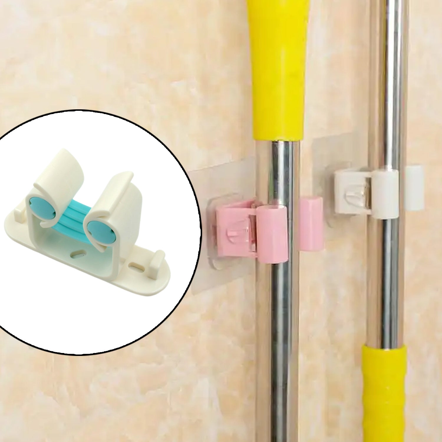 02_358abb70-ef45-453c-9ca4-b5594e9a09f2.jpg Multifunctional Holder With 4 Screw Wall Mounted Broom Organizer Cleaning Tools Holder Hanger, Hanging Hook for Bathroom Kitchen, Multi Function Holder Garage Clip Bike Hanger Wall Mount Set (1 Pc) - Image 1