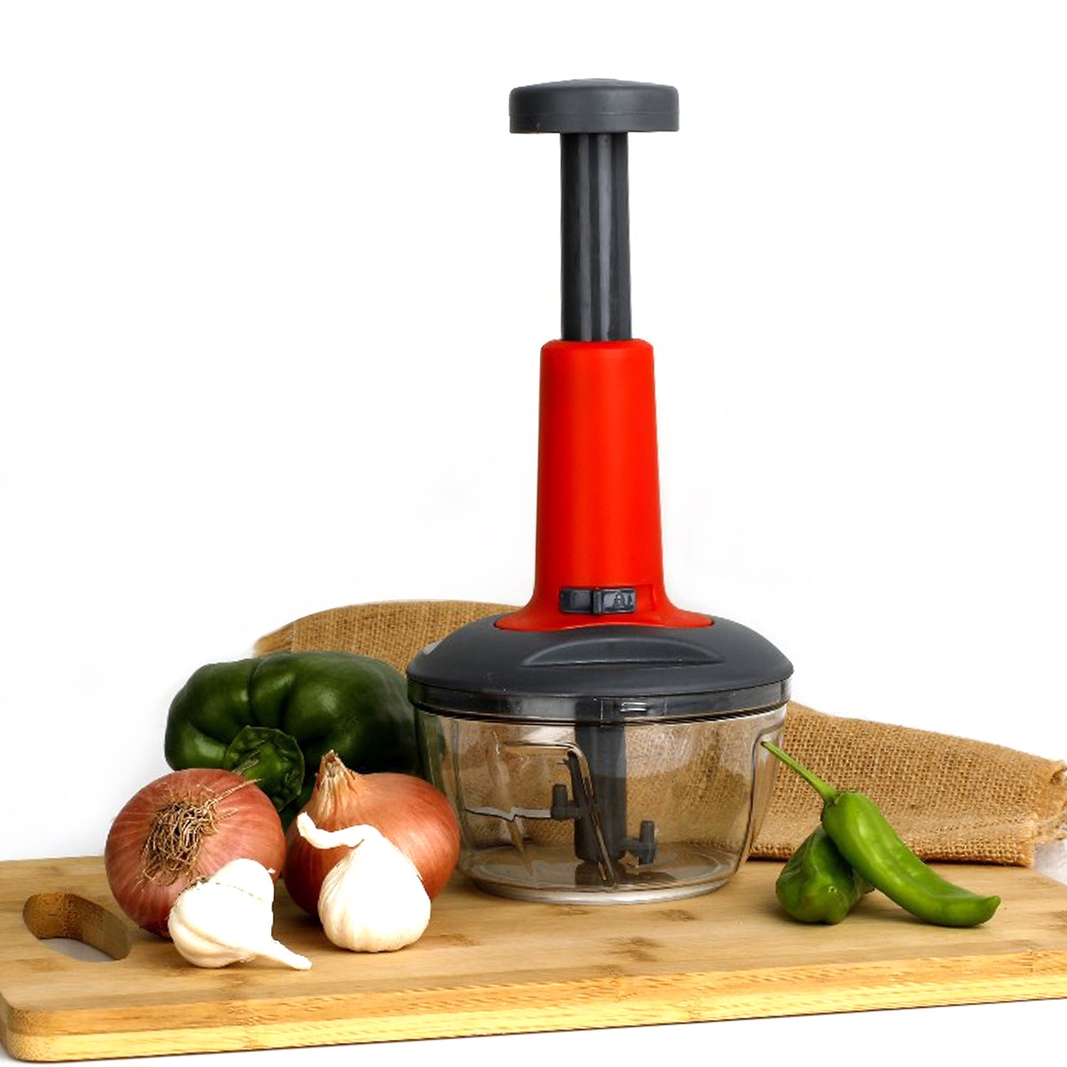 02_5a592b75-8aab-49ce-97f1-8a7d3a94fa1a.jpg Matte Finish Hand Press Chopper with 3 Blades for Easy Vegetable & Fruit Chopping - Image 1