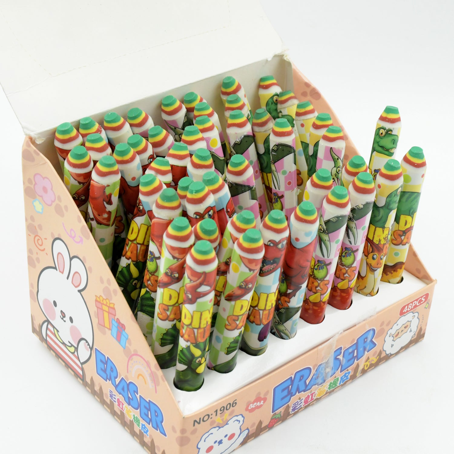 02_6225080c-cf52-42ad-afdc-d290d05a1fd4.jpg Fancy Rainbow Pencil Erasers for Kids – Set of 48 Cartoon Erasers - Image 1