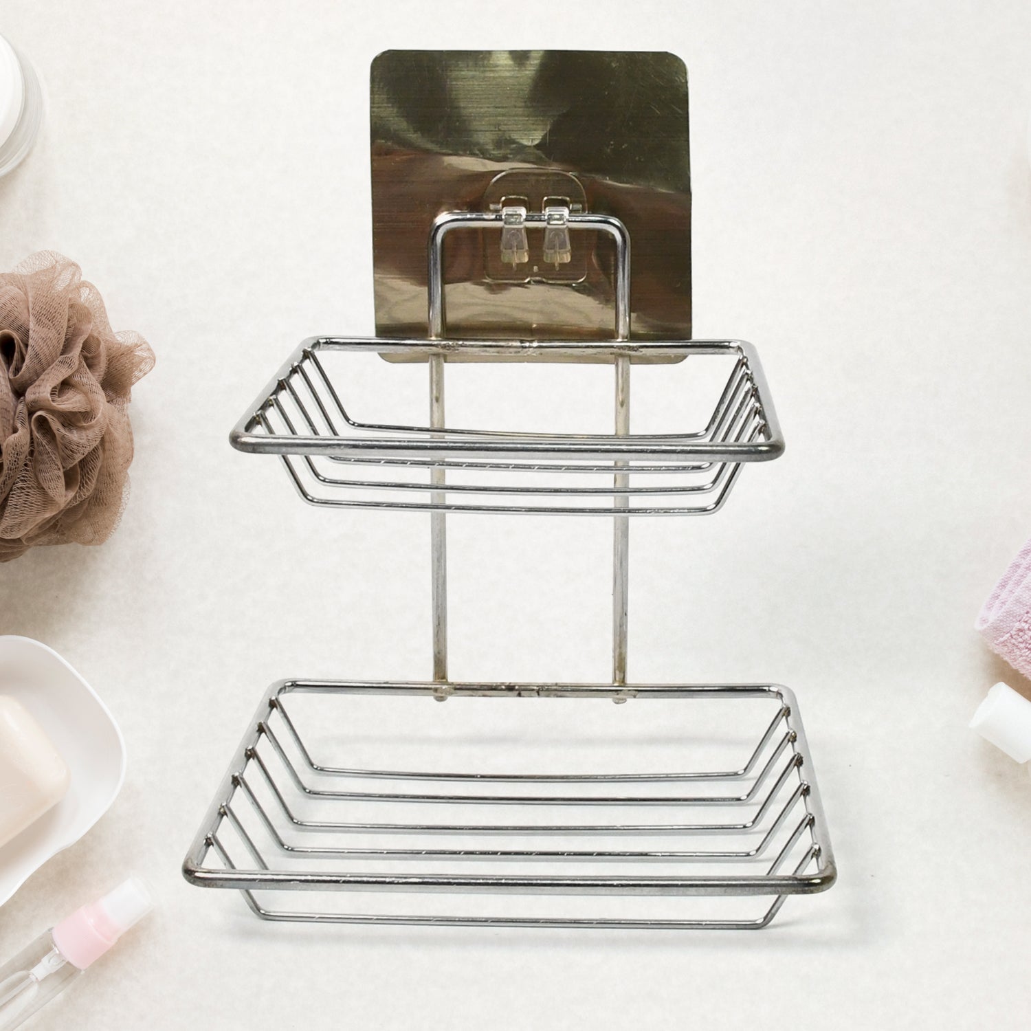 02_63cc1d08-bd7e-4235-8544-b6ff2b094e14.jpg Kitchen Bathroom Soaps Storage Rack with 2 Hook for Home - Image 1