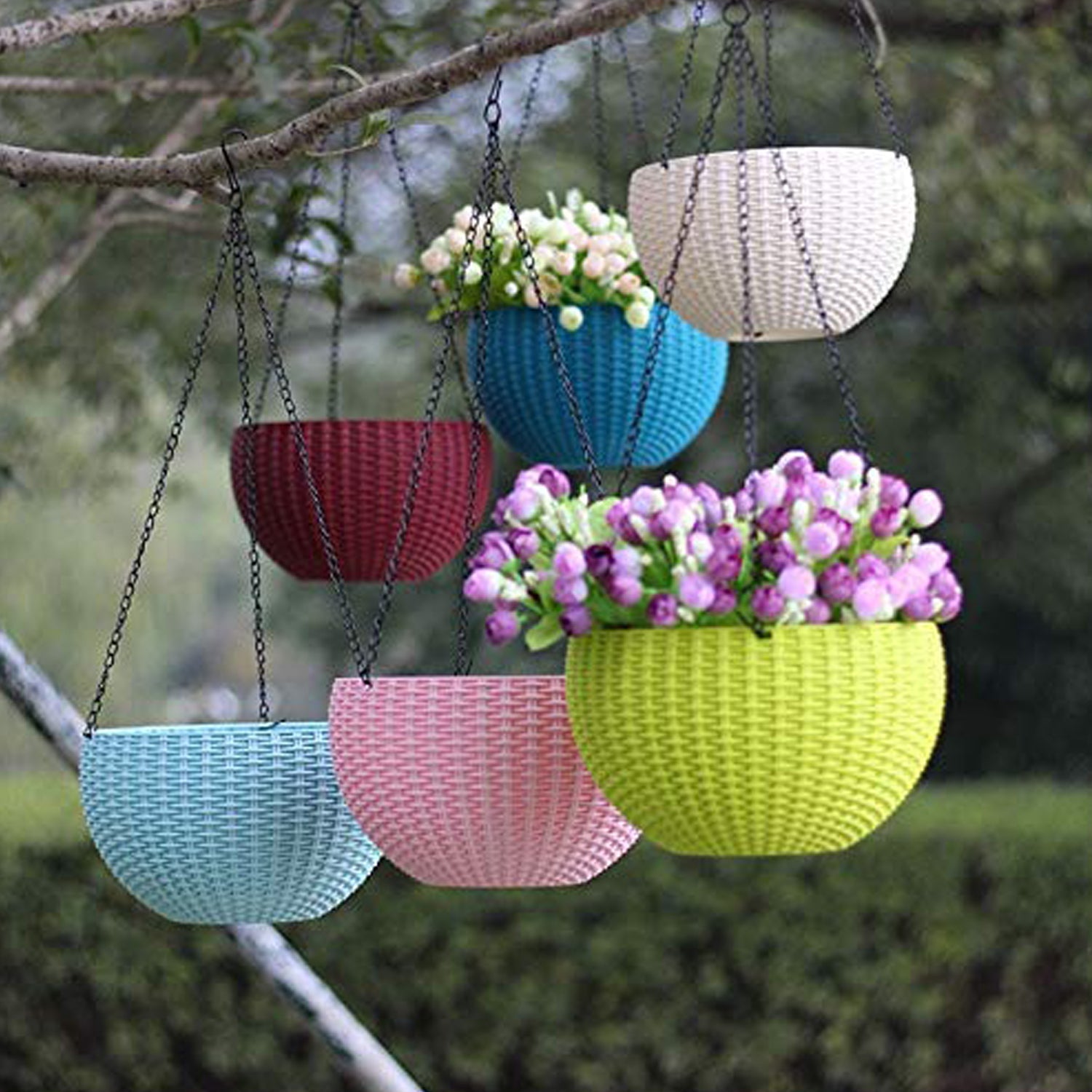 02_6578f7d1-7d21-4d1b-9751-466ff5dc23fd.jpg Plastic Hanging Flower Pot and Flower Pot with Chain (6 Pc) - Image 1