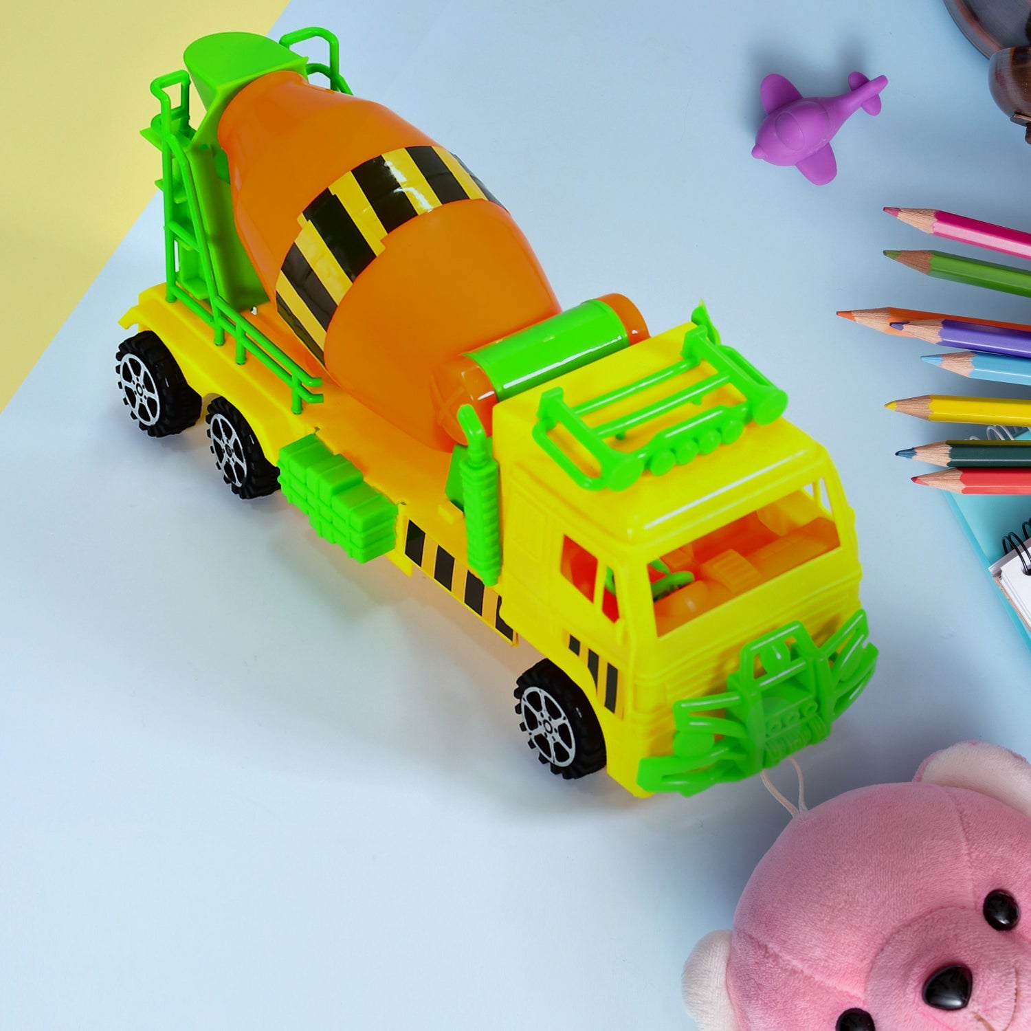 02_66cb27df-5731-4e6a-8b31-72cb2e27586b.jpg Cement Mixer Truck Pushback Toy For kids - Image 1
