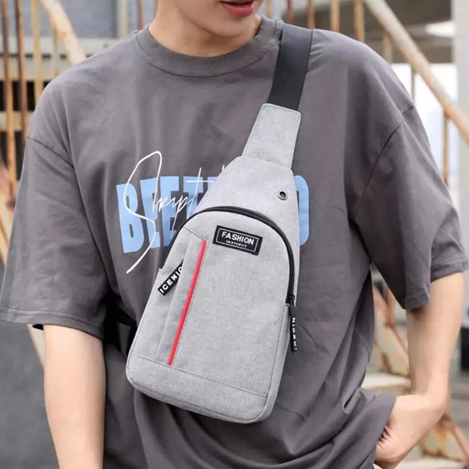 02_709505f8-5e88-411e-9449-281eed2cd9f2.jpg Waterproof Anti-Theft Crossbody Fanny Pack USB Charging & Earphone Hook (Grey/Blue) - Image 1