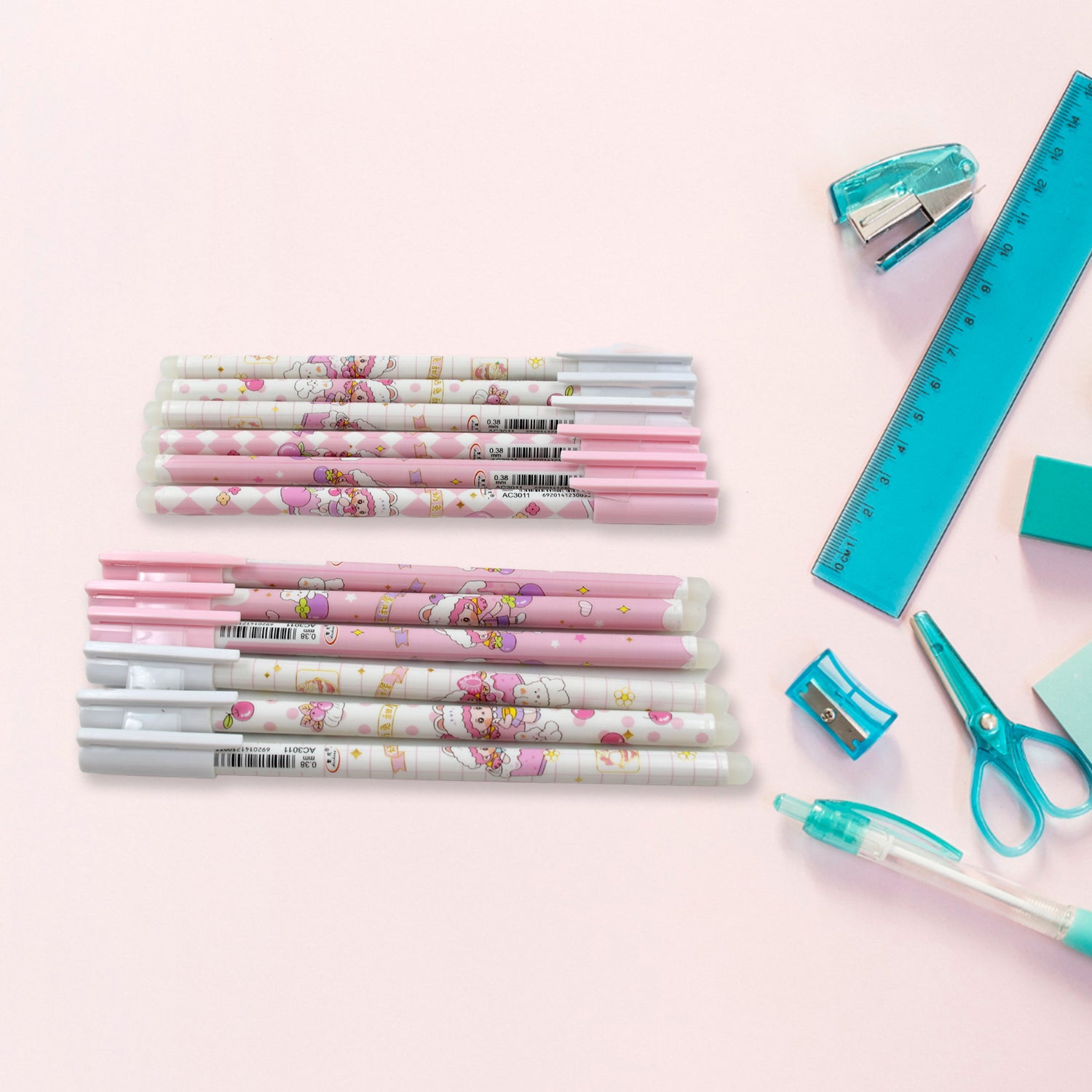 02_873476f9-fb7e-4d13-95da-06fa1d9e9a97.jpg Erasable gel ink pen 12 Pcs/ Fancy Cute Blue Gel Pen with attached Magic Wipe Eraser Gel Pen, Stationery for Office School Writing Examination Supplies Tool, Return Gifts For Kids, Birthday Gifts - Image 1