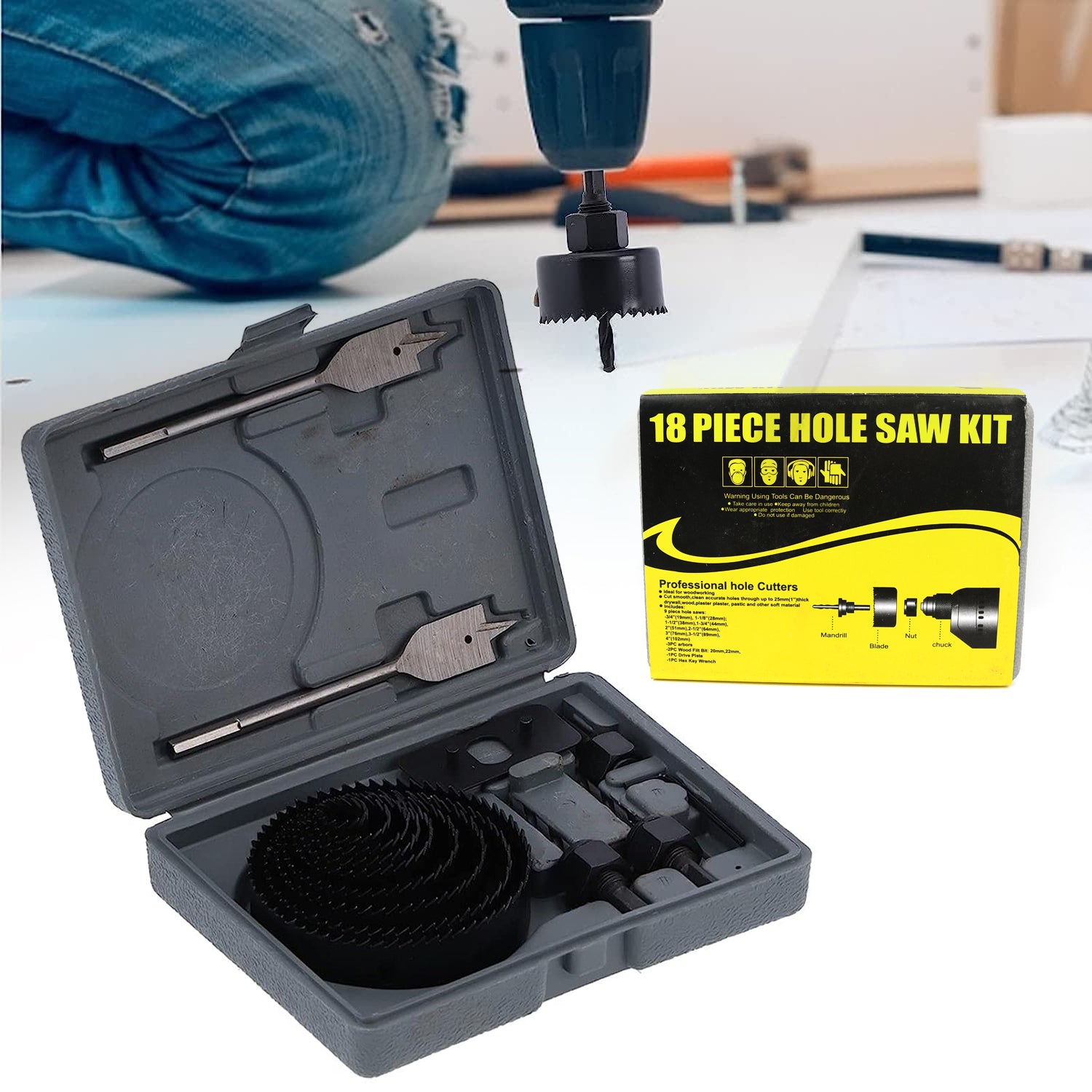 02_9bc2386d-7b69-4e98-8fc7-ed7b4e50591c.jpg Drill Hole Cutter, Carbon Steel High Accuracy Incisive Hole Saw for Cutting PCV (18 Pcs Set) - Image 1