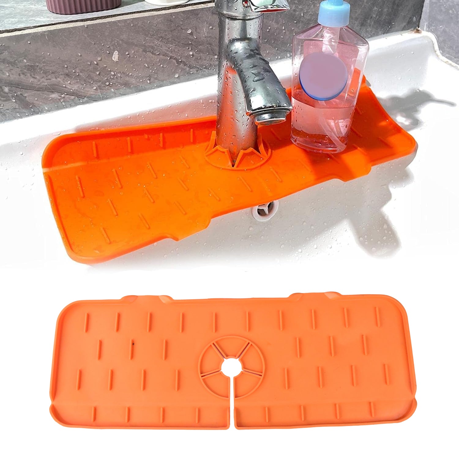02_cb4da61c-4526-4597-988d-1d8e9bd9856a.jpg Silicone Faucet Splash Guard Pad Kitchen & Bathroom Sink (1 Pc / Mix Design & Size) - Image 1