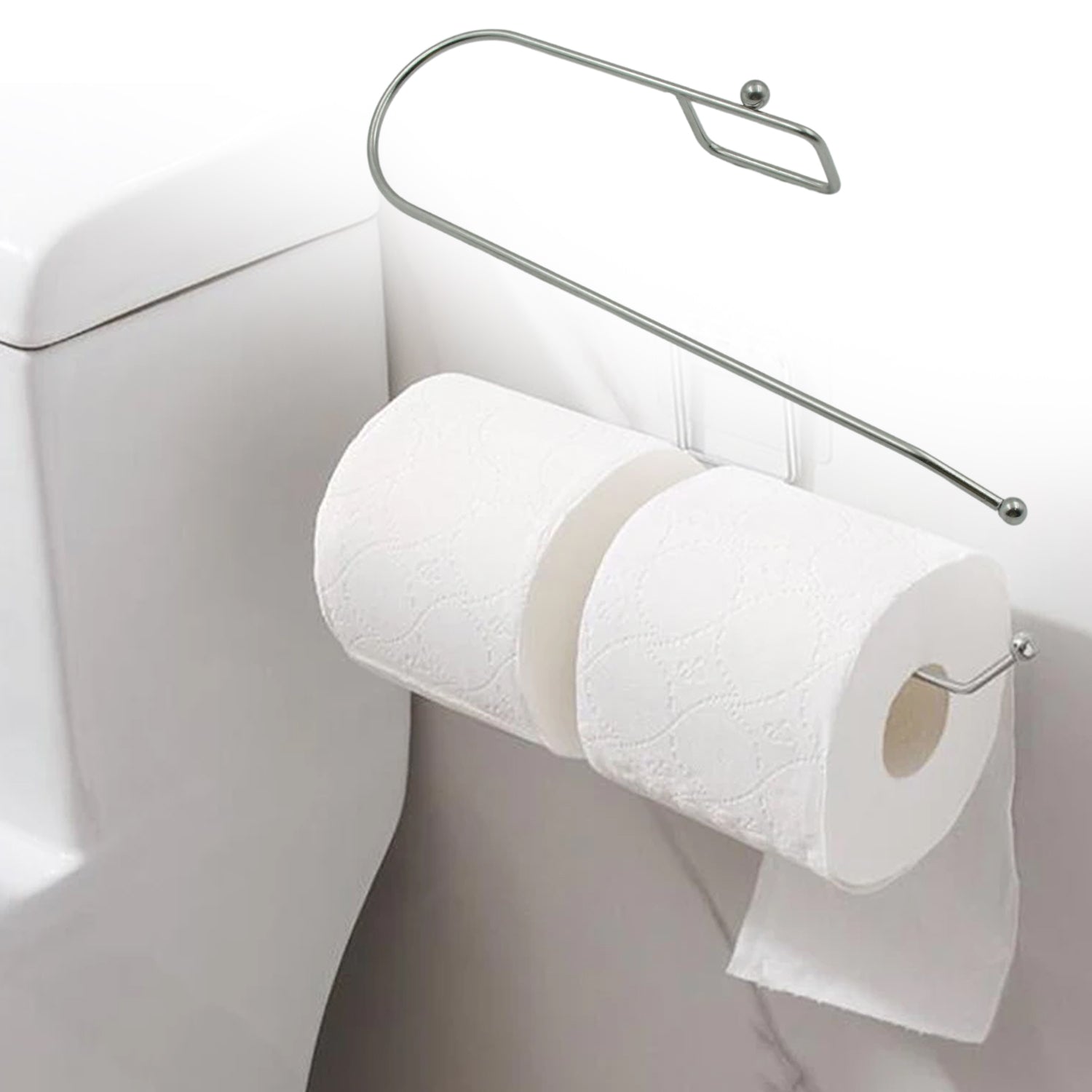 02_cc142ea8-74b3-44bc-a2b3-0b59af2348ab.jpg Stainless Steel Drill Free Self-Adhesive Paper Roll Holder Tissue Paper Stand Towel Bar Hanger Kitchen Towel Holder for Kitchen Bathroom Toilet (Pack of 1) - Image 1