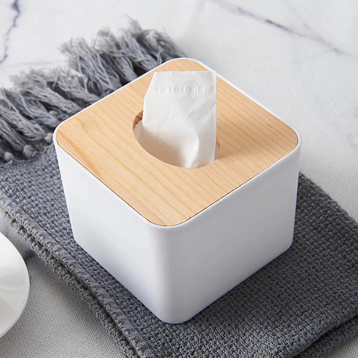 02_d6d15931-0497-4ddd-a53a-546258d22ebb.jpg Tissue Box Desktop Stand Bamboo Tissue Cover Box Rectangular Paper Towel Holder Removable Tissue Dispenser for Bathroom Vanity Countertop Bedroom Car Holder Paper Towels Dispenser (1 Pc ) - Image 1