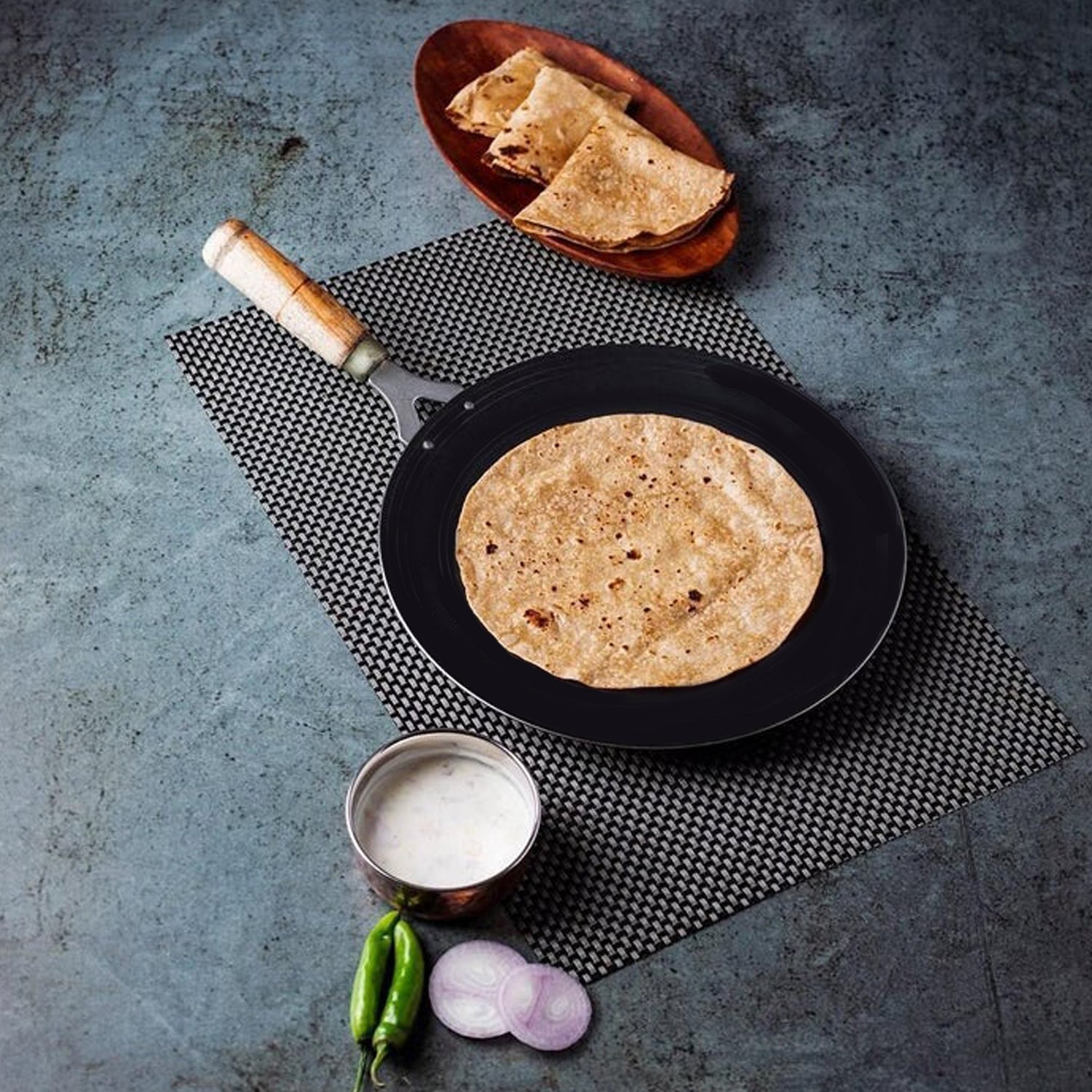 02_eab2cb95-69bf-4a5d-ac55-3ab415d2fae8.jpg Wooden Handle Roti Tawa used in all household - Image 1