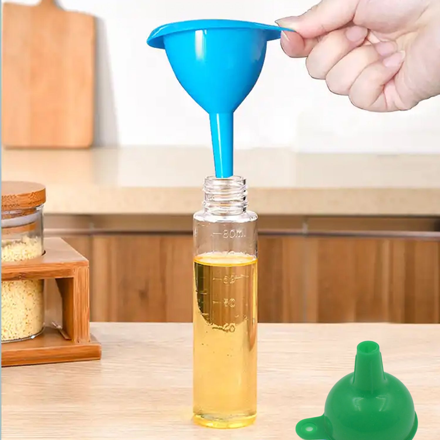 02_ee95b6de-53af-4e88-b113-7295d9fd5dce.jpg Silicone Funnel Pouring Oil, Sauce, Water, Juice And Small Food-Grains (1 Pc Green) - Image 1