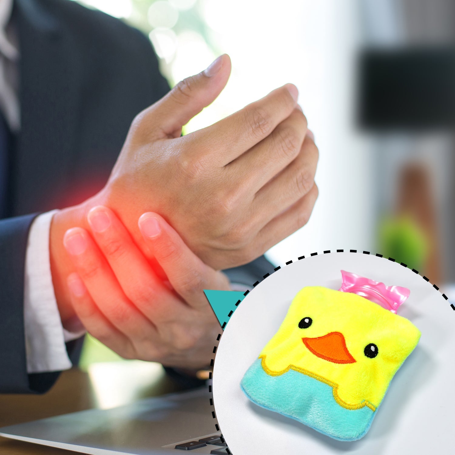 02_f1da287c-d646-43ad-acb4-d6ddb3d1fff7.jpg Yellow Duck design small Hot Water Bag with Cover for Pain Relief - Image 1