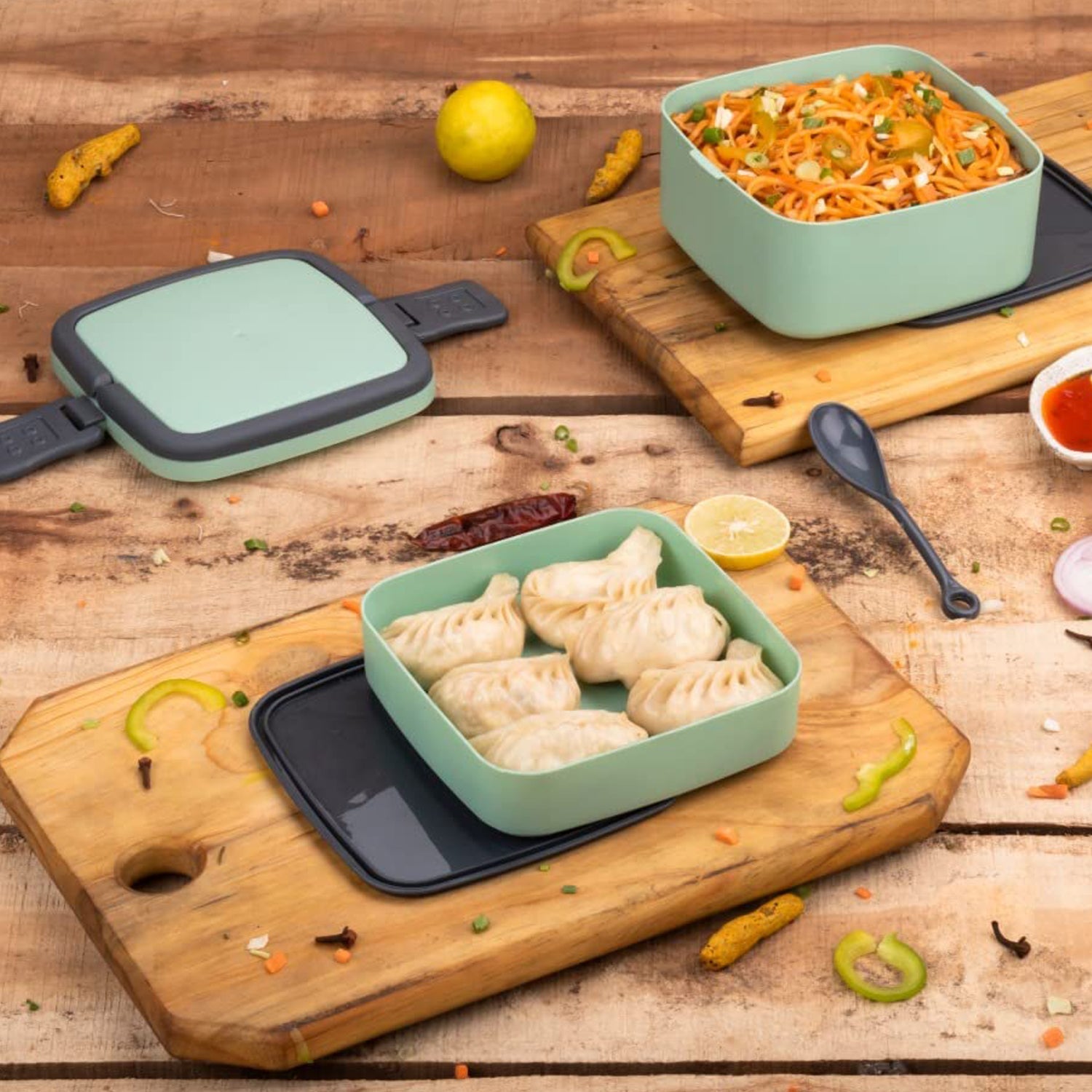 02_f428dcb7-3775-470f-b4e7-916c129982d2.jpg GREEN DOUBLE-LAYER PORTABLE LUNCH BOX - Image 1