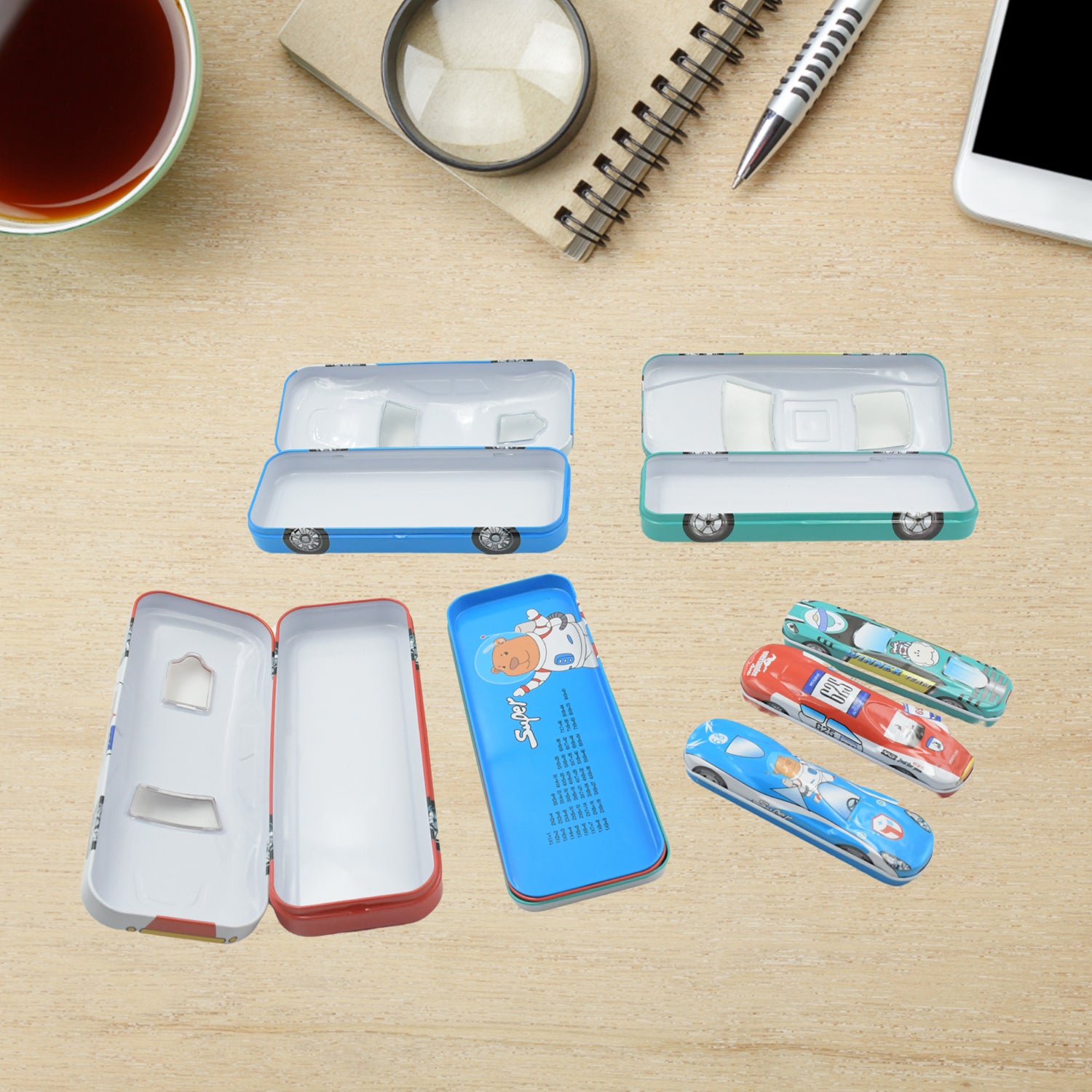 02_fdc4654b-32f1-43c3-85c0-58ee552c5182.jpg Car-Shaped Metal Compass Box (1 Pc): Pencil Case for Kids, Stationery - Image 1