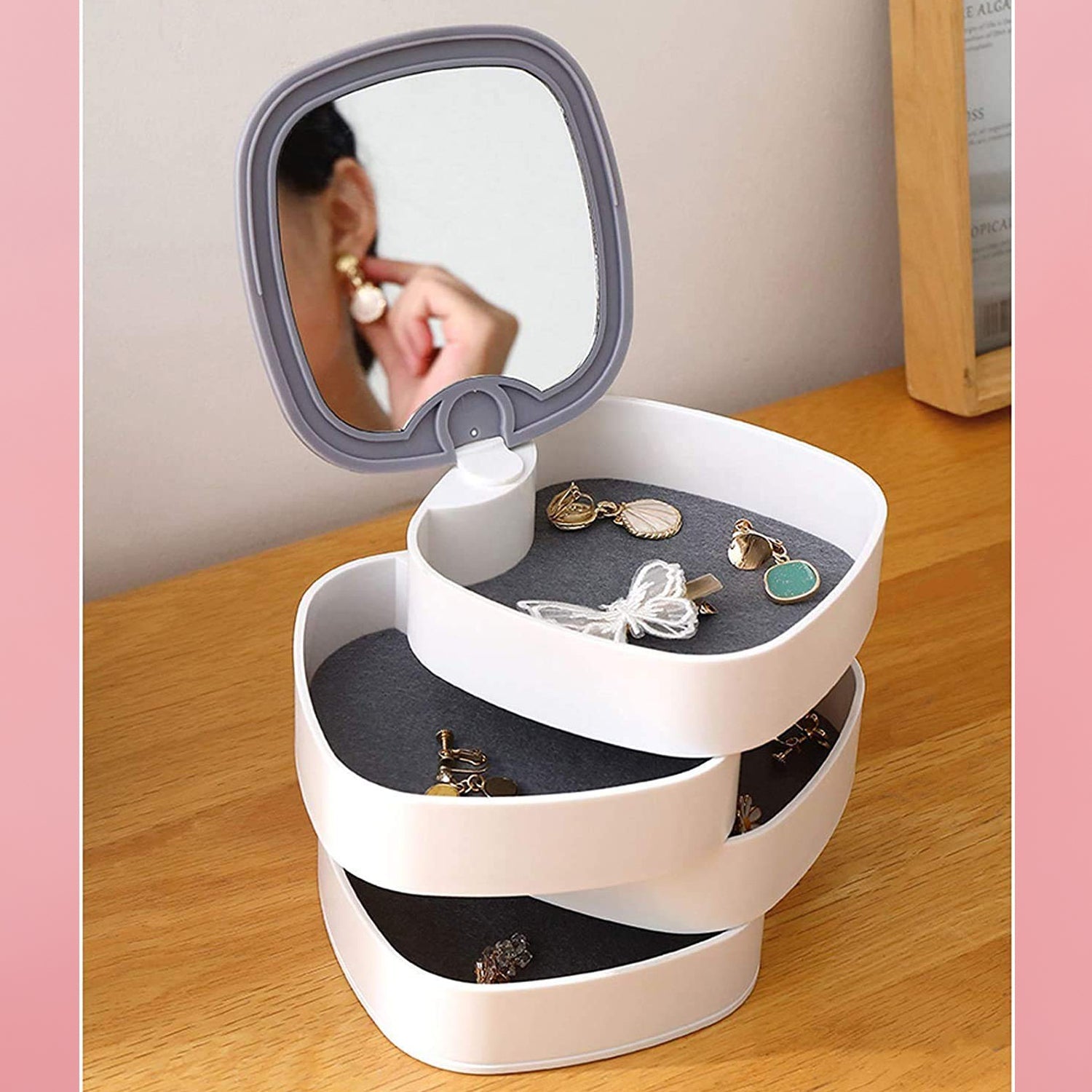 03_7f9137a3-8bd2-4513-8898-3597e27fc4cb.jpg 4 Layers Jewellery Box, 360 Degree Rotating Jewelry Box, - Image 1