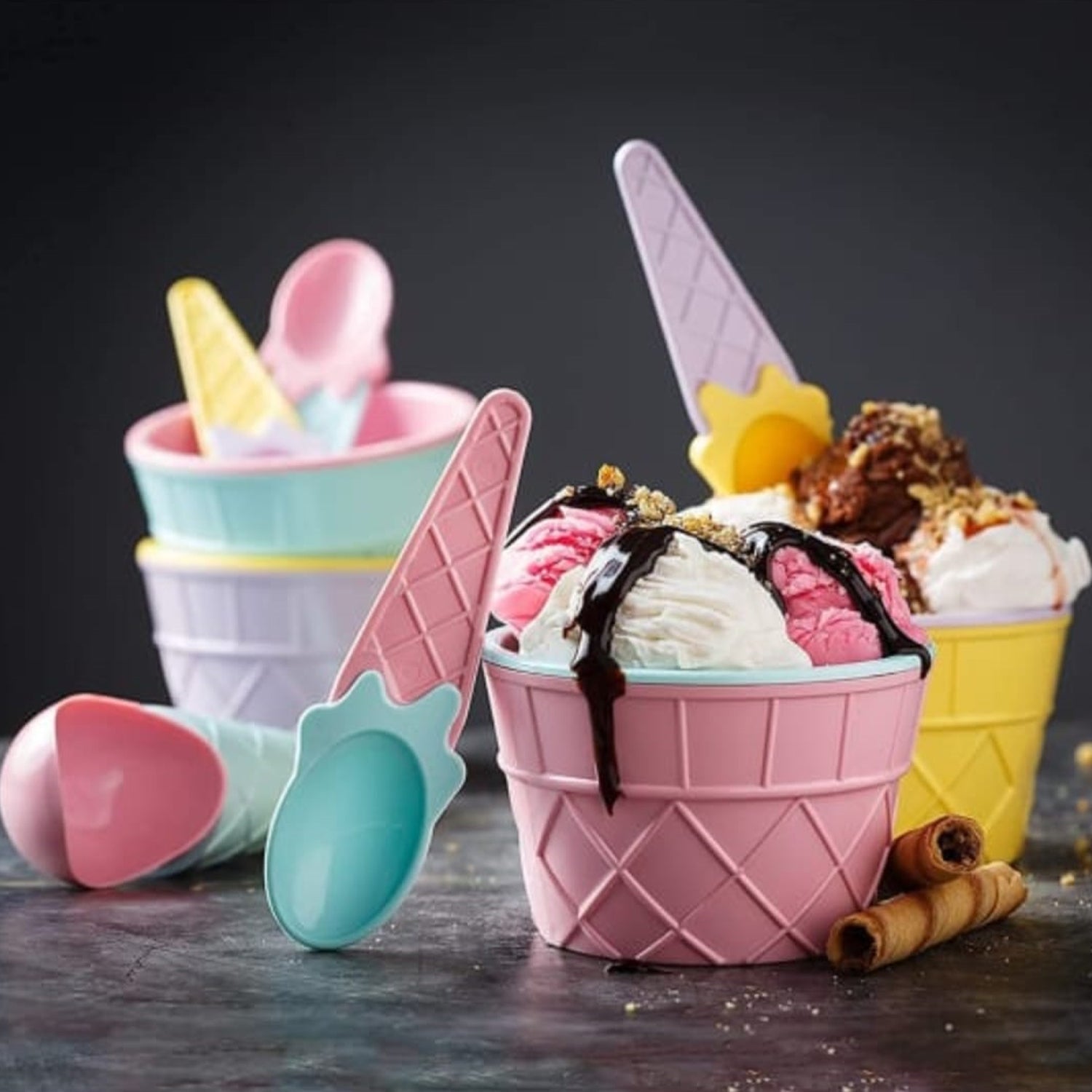 03_e1d2a761-d265-4236-8a2a-51c5a23e196a.jpg Ice-Cream Waffle Spoon Bowl Cup Set Premium Ice Cream Set 12 Units Coupler Bowl - Image 1