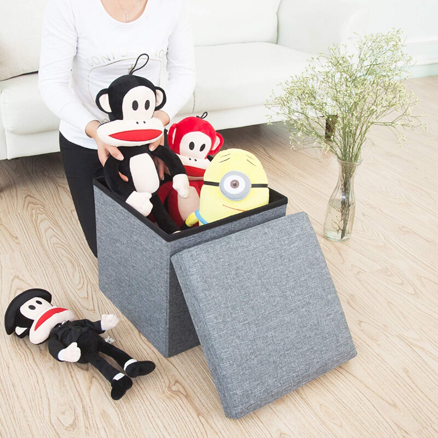 04_501776b5-538d-43ec-b728-2a039393af73.jpg 4986 Living Room Cube Shape Sitting Stool with Storage Box.(Mix Color) - Image 1