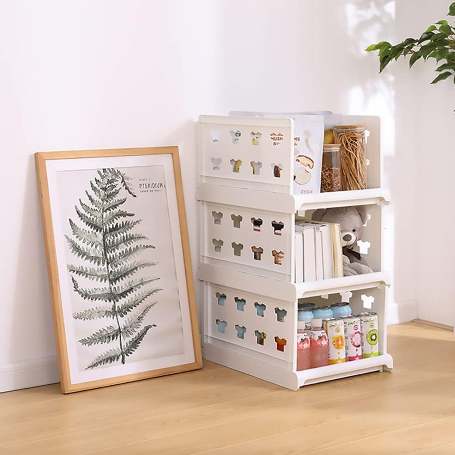 04_67c8cfbb-bc59-4b7a-9739-4a437b0e75c2.jpg 3 Layer Stackable Multifunctional Storage,for Clothes Foldable Drawer Shelf Basket Utility Cart Rack Storage Organizer Cart for Kitchen, Pantry Closet, Bedroom, Bathroom, Laundry(3 Layer 1 Pc) - Image 1