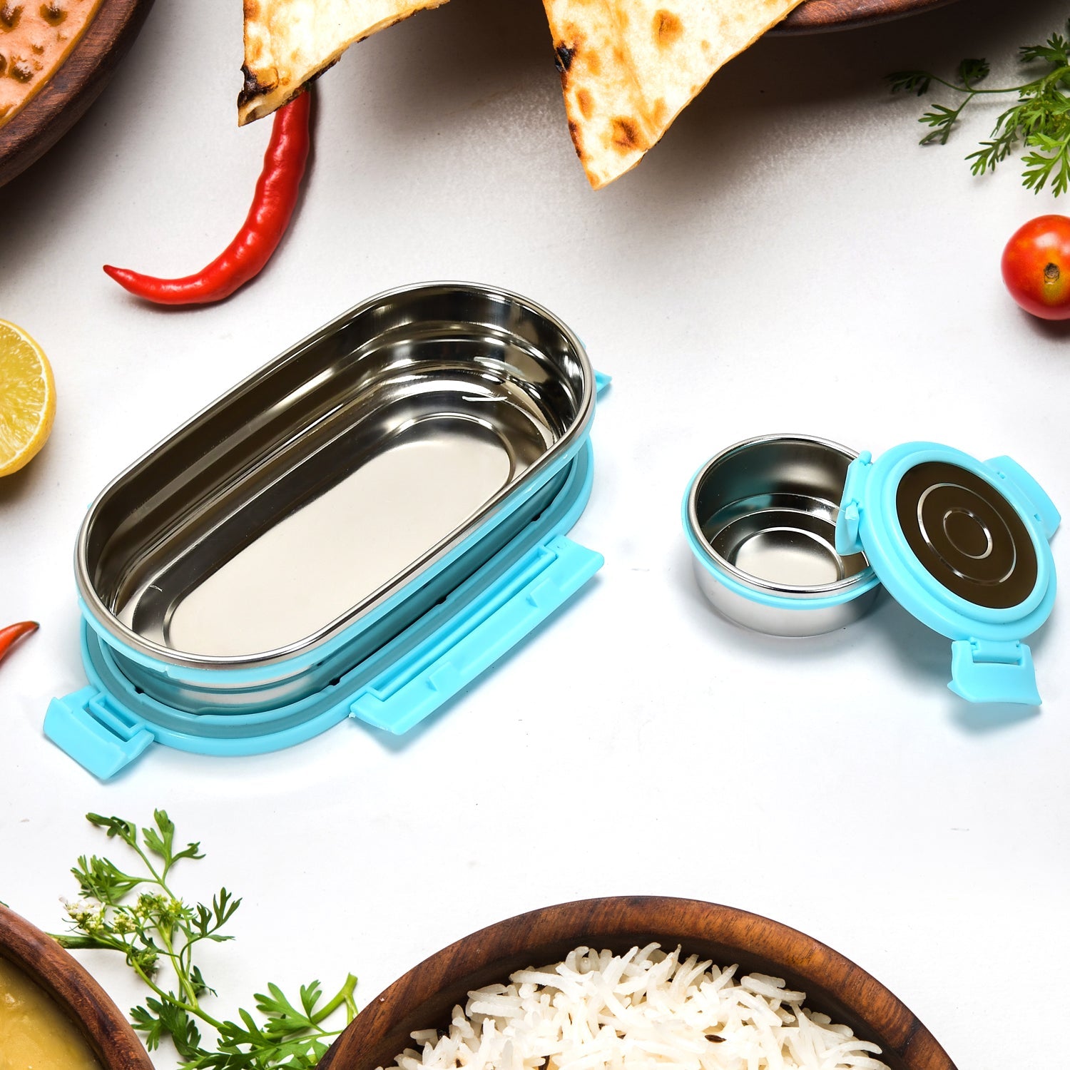 04_6967aeab-92b6-4a88-8803-965b04f3bfbd.jpg Ganesh Stainless Steel Lunch Box & Container Set of 2 - Image 1