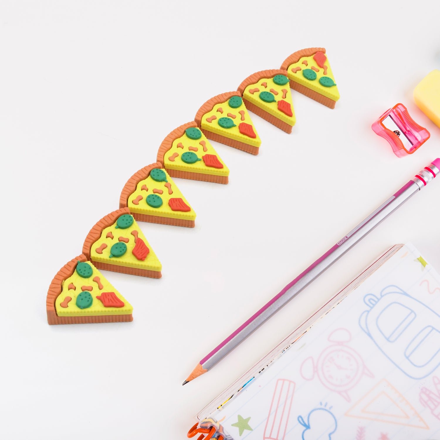 04_6dfc8a17-8ee6-4e98-b9cd-2aa1e0544b1d.jpg 3D Pizza Slices Eraser Set – Fancy & Colorful Stationery for Kids & Gifts (7 slice) - Image 1