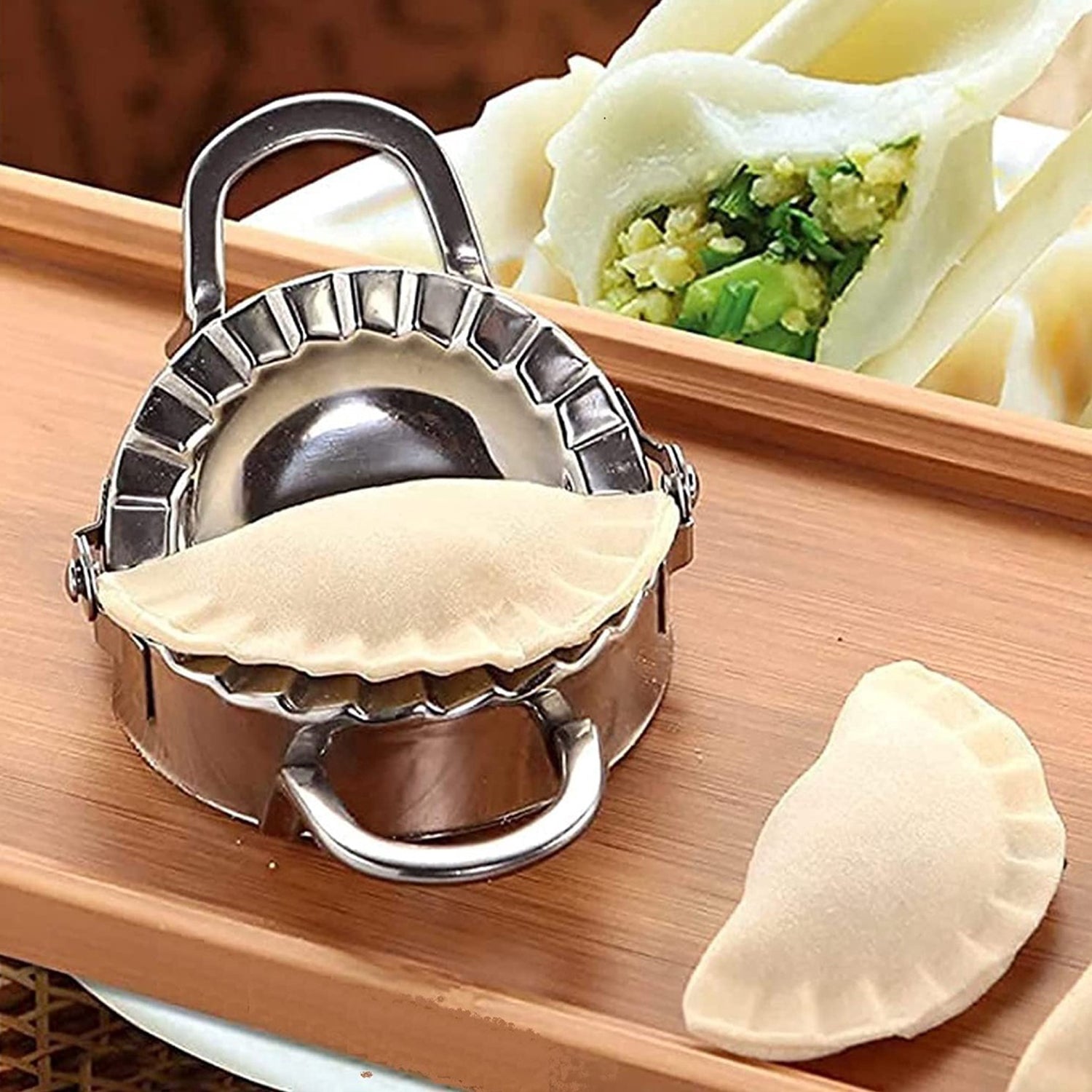 04_e3efd7fa-d772-45e3-bbf9-1cb4126a2282.jpg Stainless Steel Dumpling Maker, Ghughra maker, Dough Cutter Pie Mold Tool. - Image 1