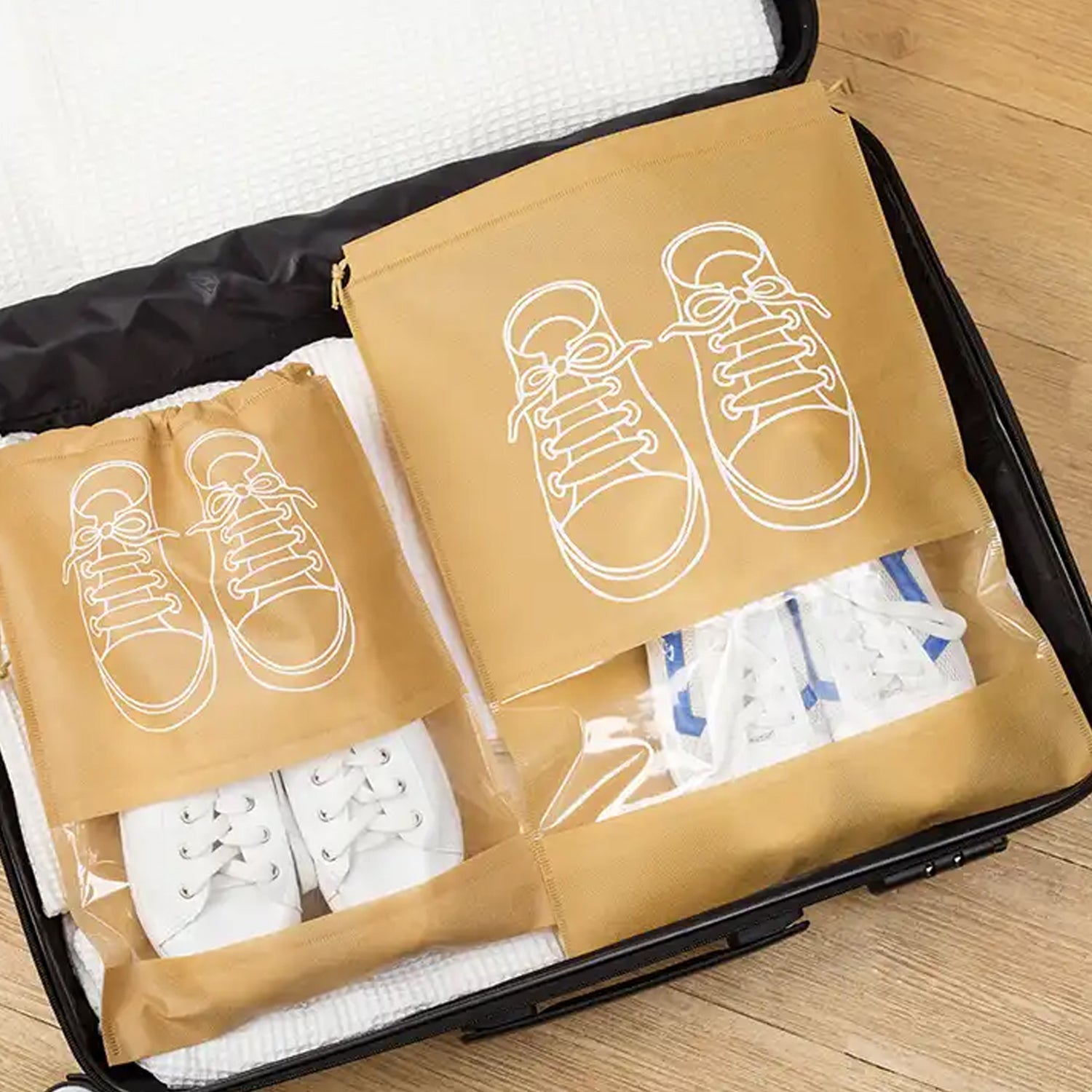 04_ed2ea602-ac25-4e64-a758-eeaf962dd3fd.jpg BEACH BAG SHOES STORAGE BAG CLOSET ORGANIZER NON-WOVEN TRAVEL PORTABLE BAG WATERPROOF POCKET CLOTHING CLASSIFIED HANGING BAG SHOE BAG LUGGAGE TRAVEL PORTABLE SHOE POUCH NON WOVEN TRANSPARENT WINDOW (3 PC ) - Image 1
