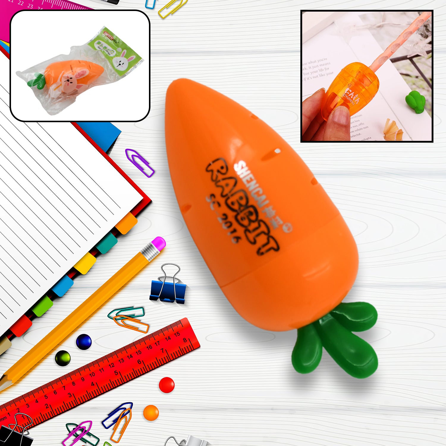 06_514190df-6bcb-4864-8607-ab72316b33a1.jpg Student Pencil Sharpener Cartoon Carrot Design Suitable for Kids Stationery 1 Pc - Image 1