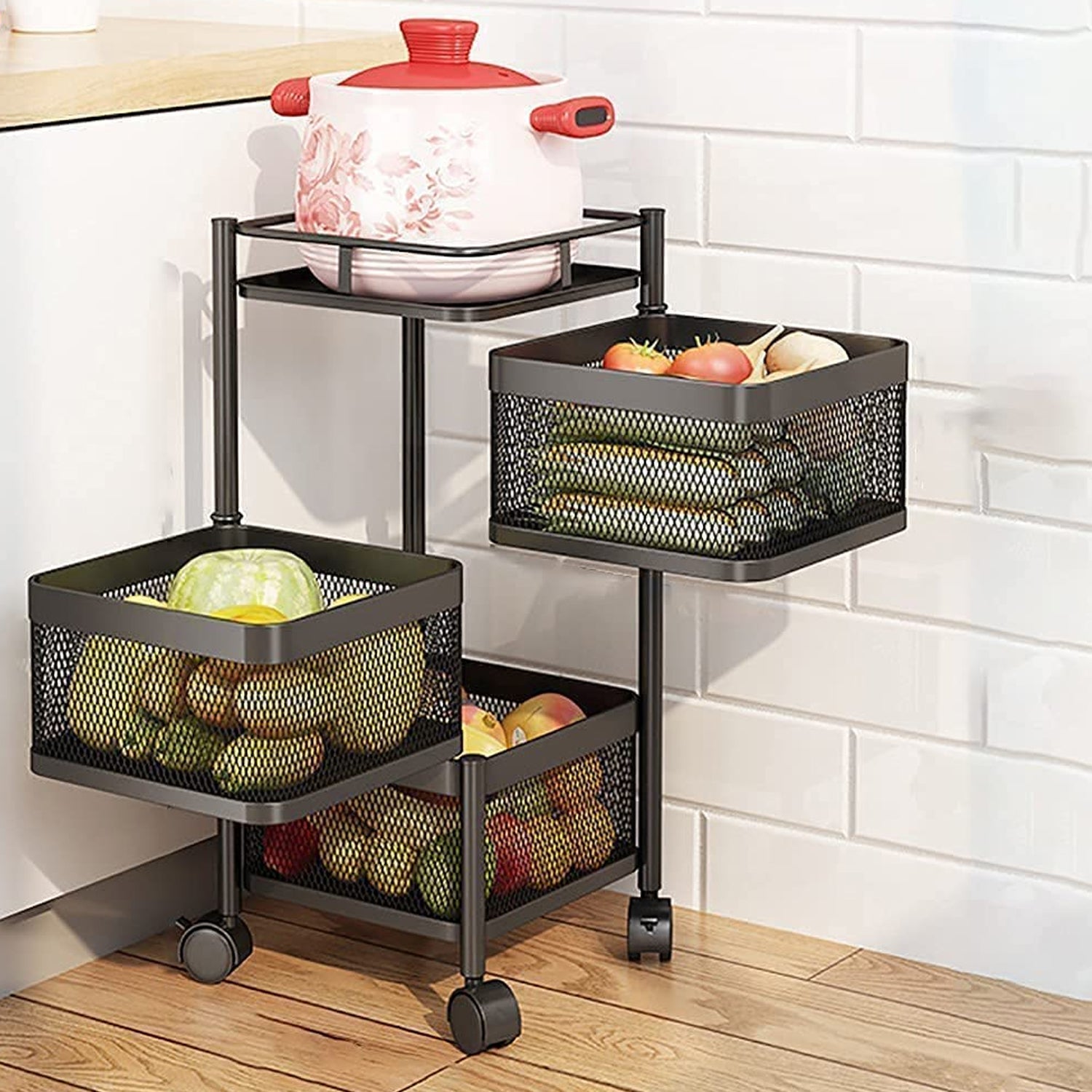 06_d855bc3e-0682-47e9-9162-ee89a23945a8.jpg Metal High Quality Kitchen Trolley Kitchen Organizer Items and Kitchen Accessories Items for Kitchen Rack Square Design for Fruits & Vegetable Onion Storage Kitchen Trolley with Wheels (3 Layer) - Image 1