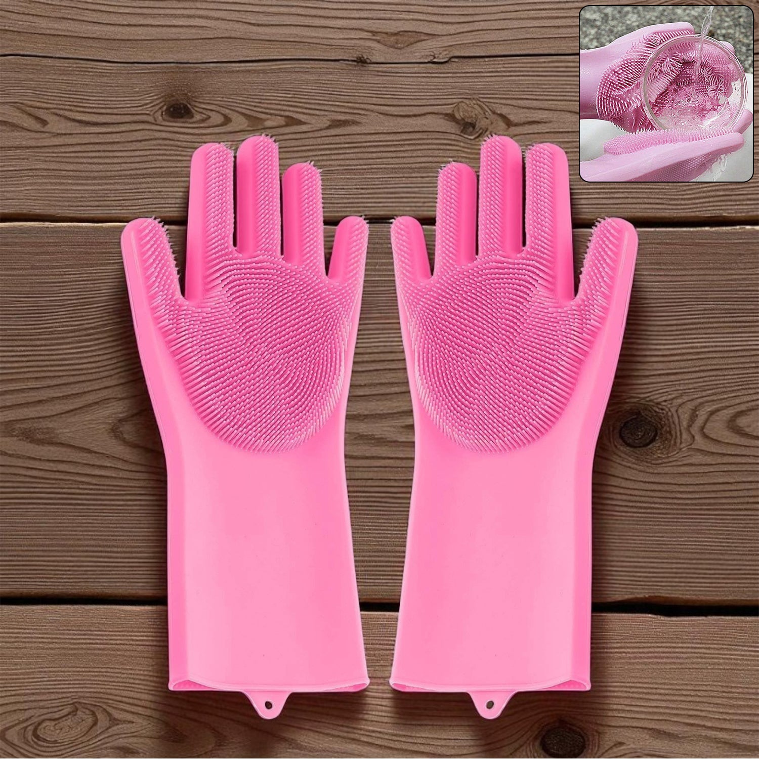 0714_scrubber_gloves.jpg Reusable Silicone Cleaning Brush Scrubber Gloves (Multicolor) - Image 1